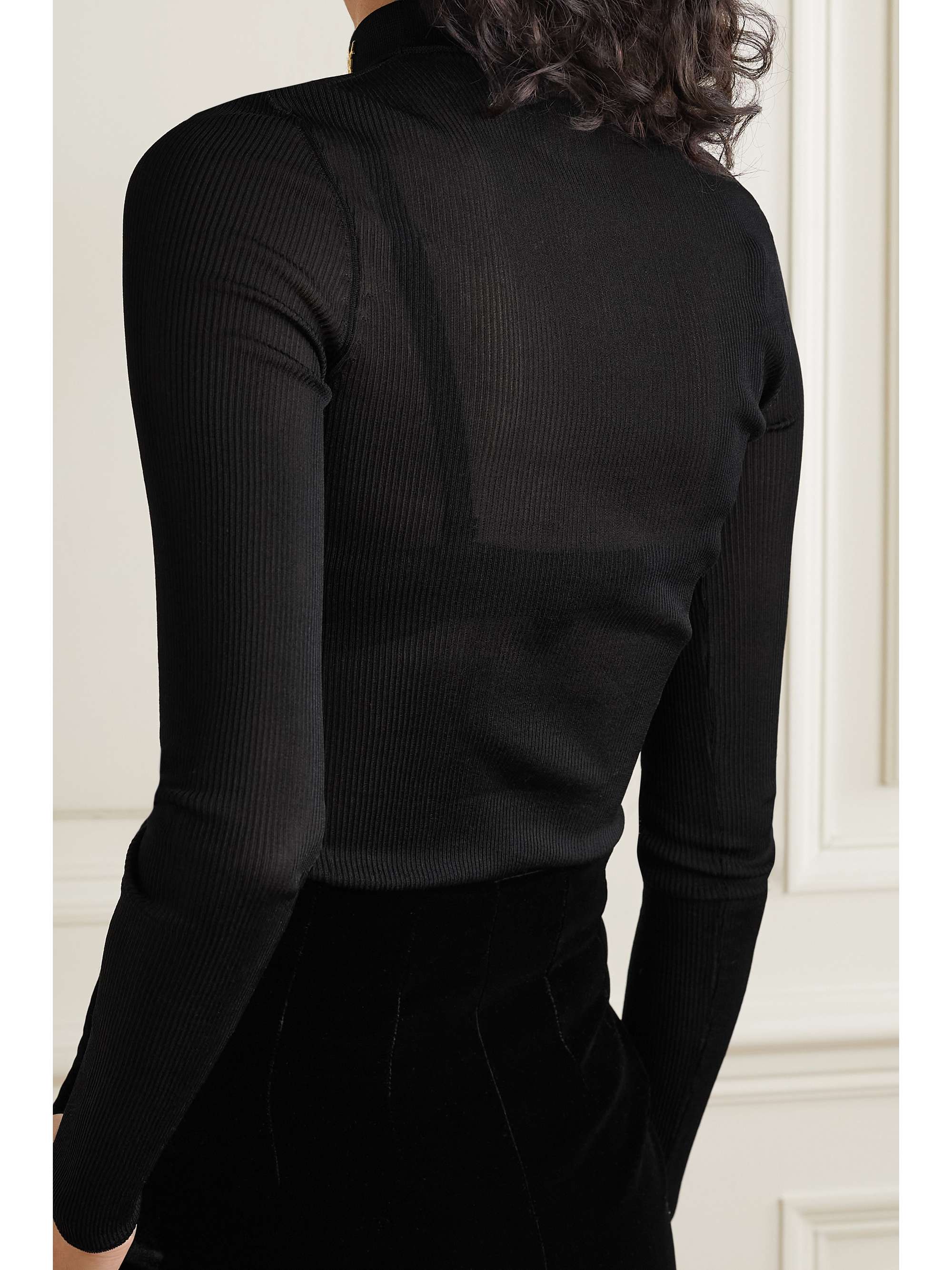 SAINT LAURENT Embellished ribbed silk top