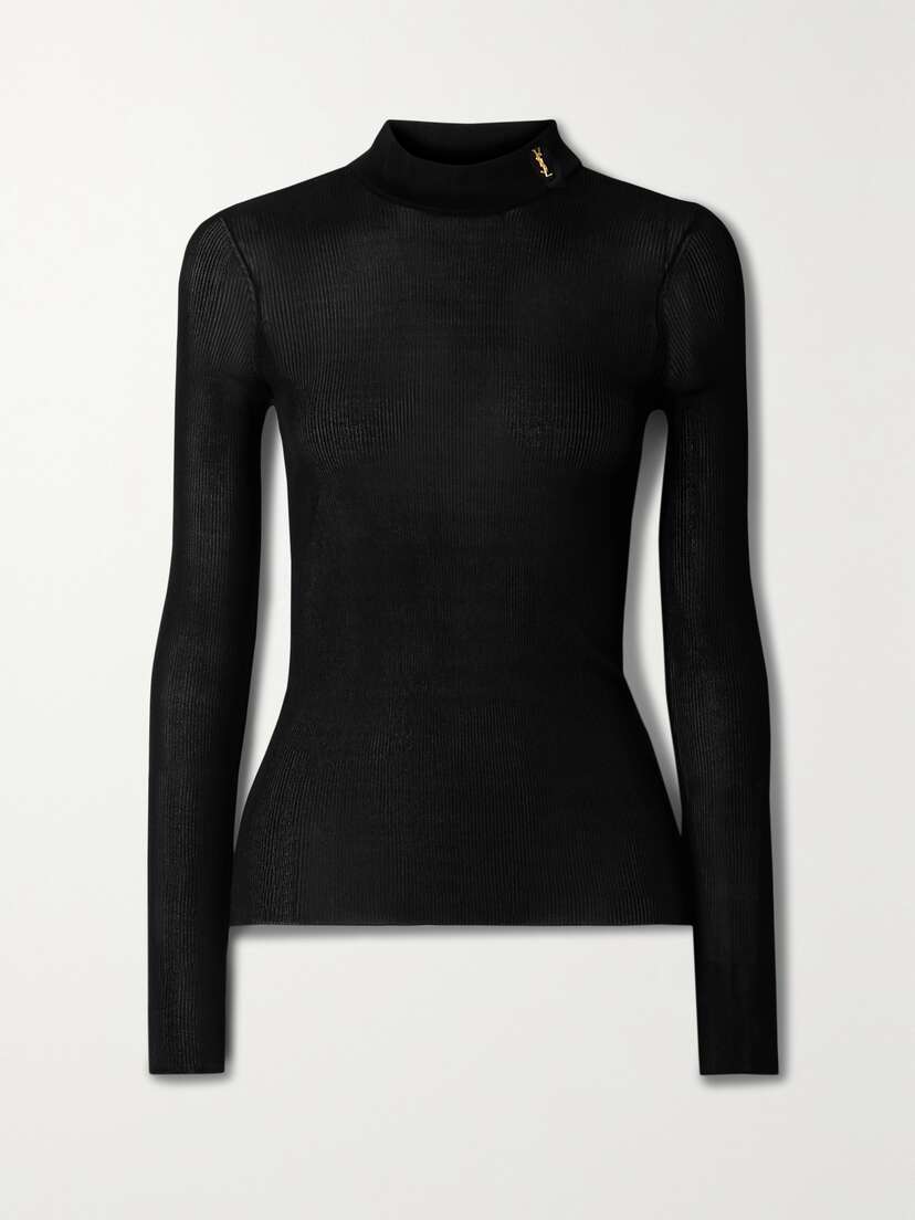 Saint Laurent Ribbed Silk Turtleneck Top