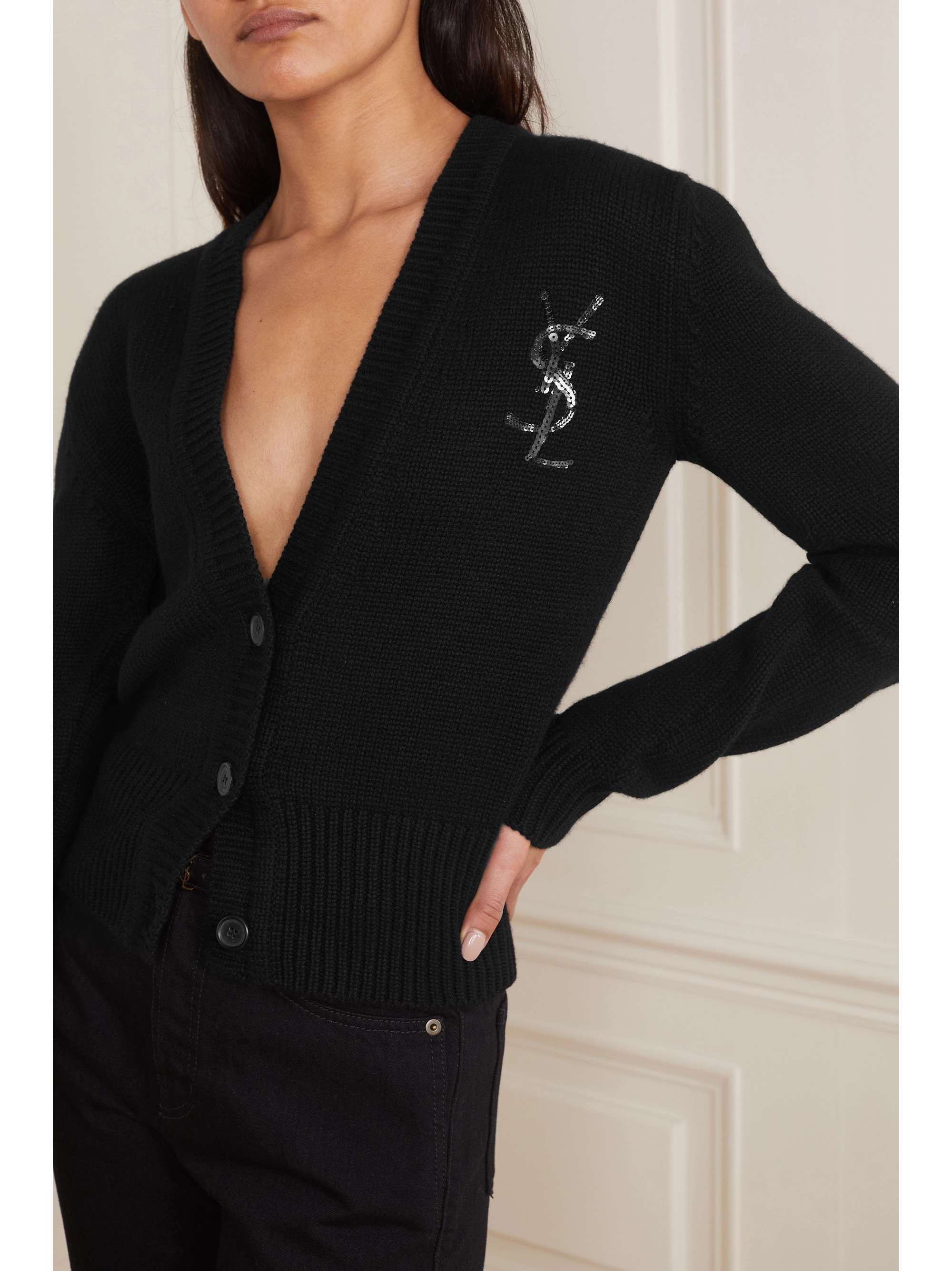 SAINT LAURENT Embellished cashmere cardigan