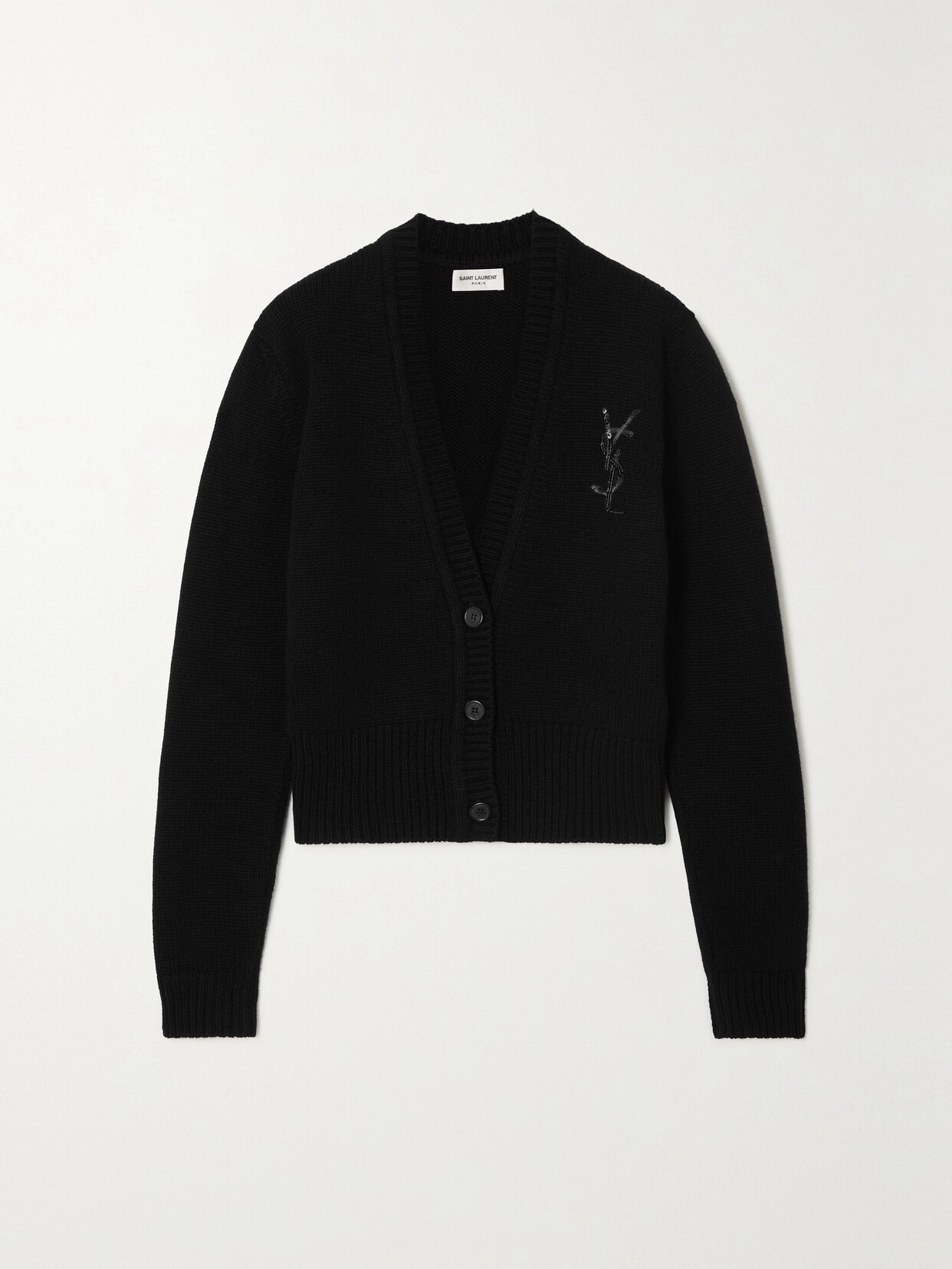 SAINT LAURENT Embellished Cashmere Cardigan - Black