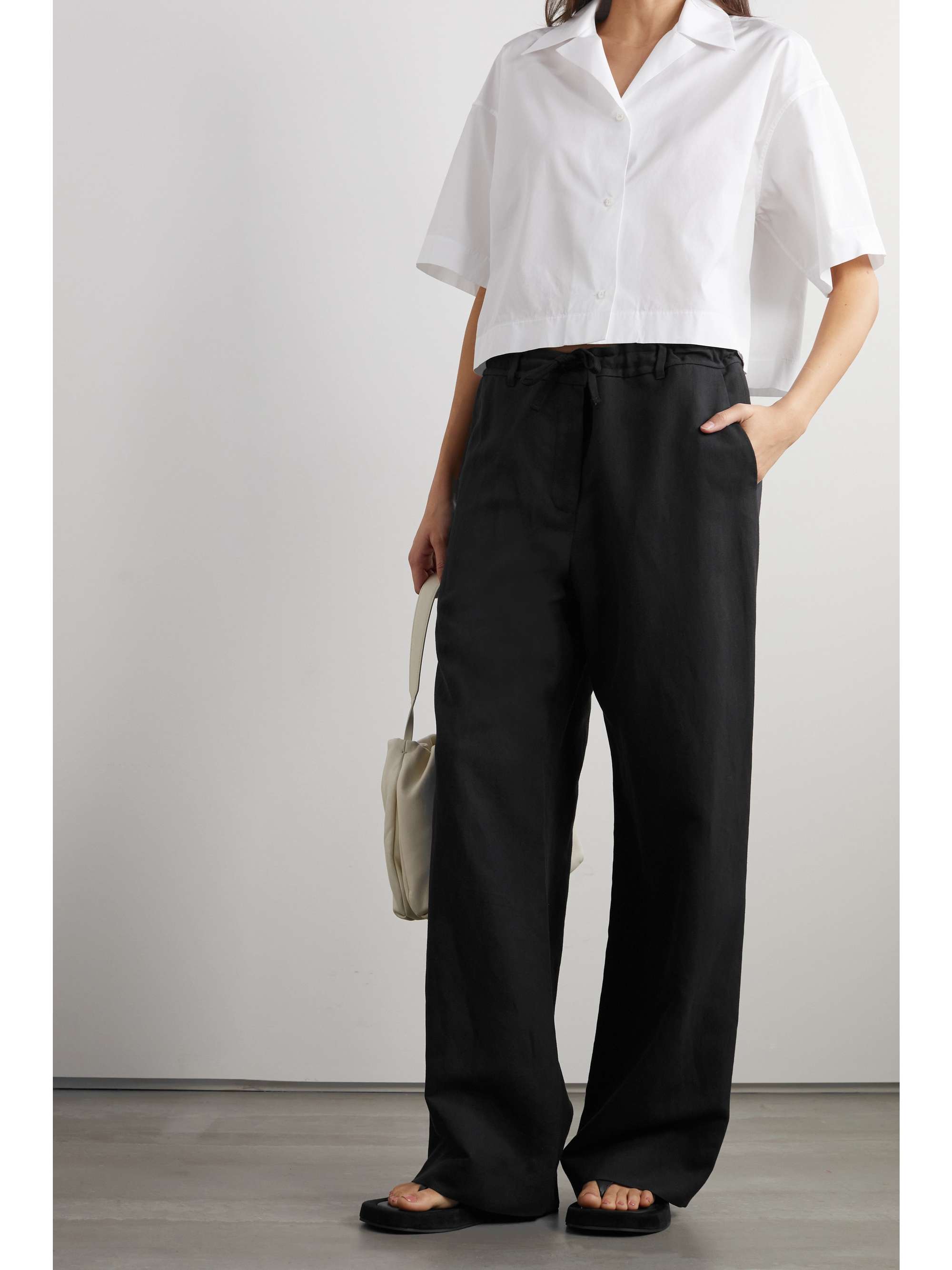 linen-blend canvas wide-leg pants 