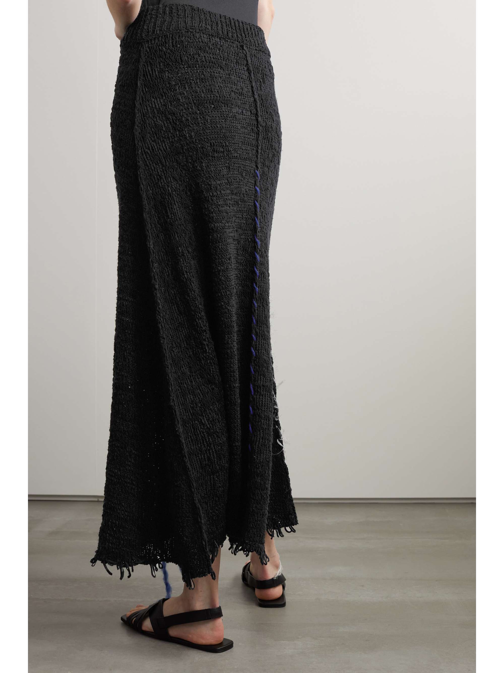 THE ROW Estafer distressed embroidered silk  midi skirt