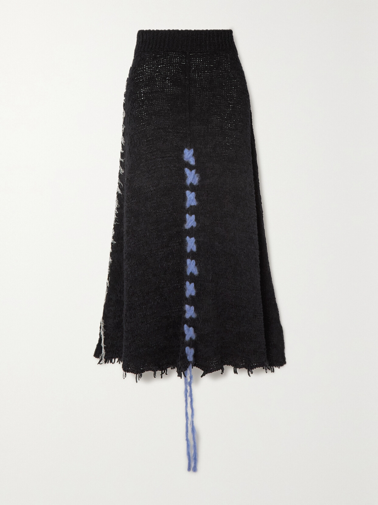 The Row Estafer Distressed Embroidered Silk Midi Skirt - Black