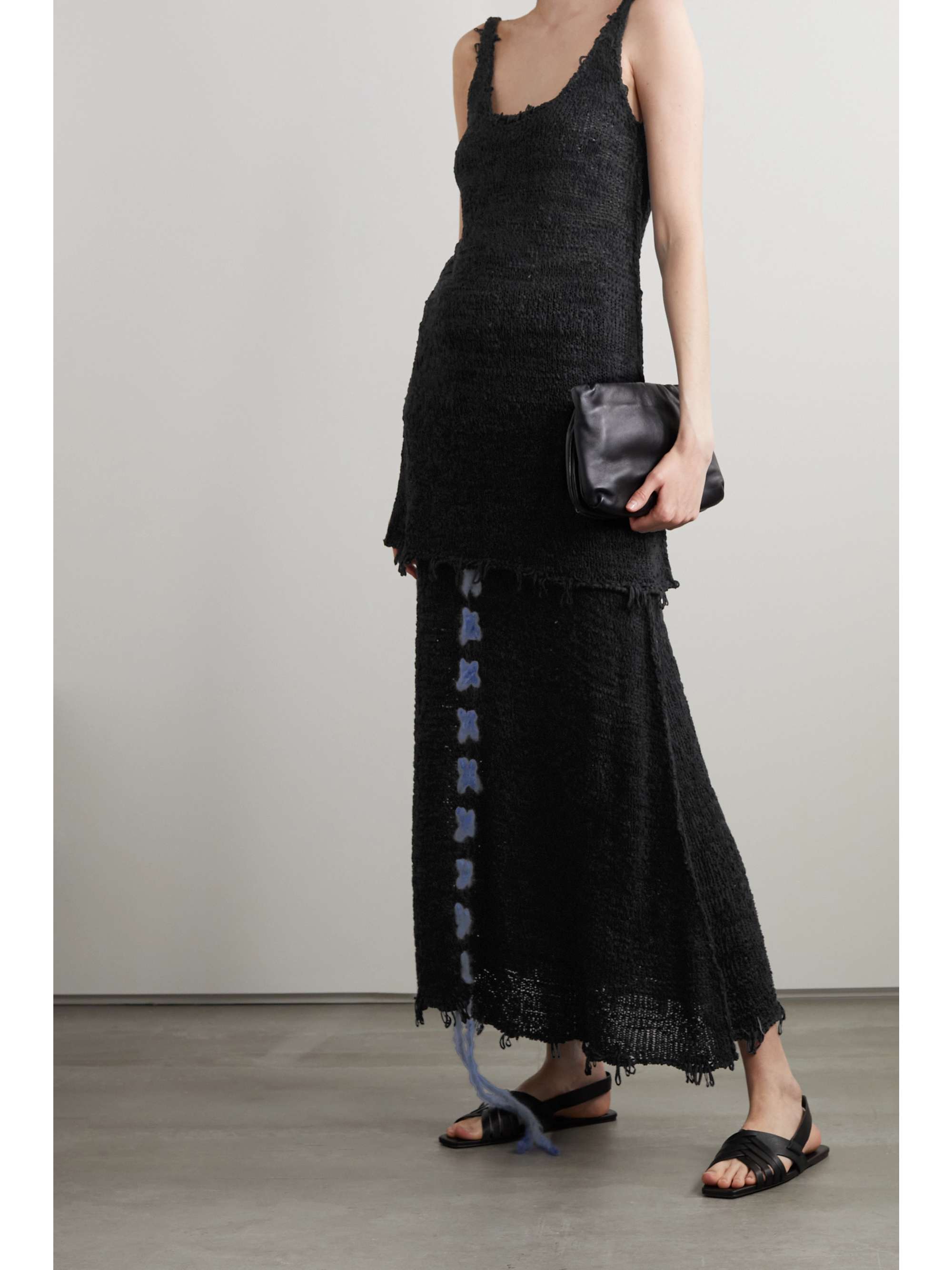 THE ROW Estafer distressed embroidered silk  midi skirt