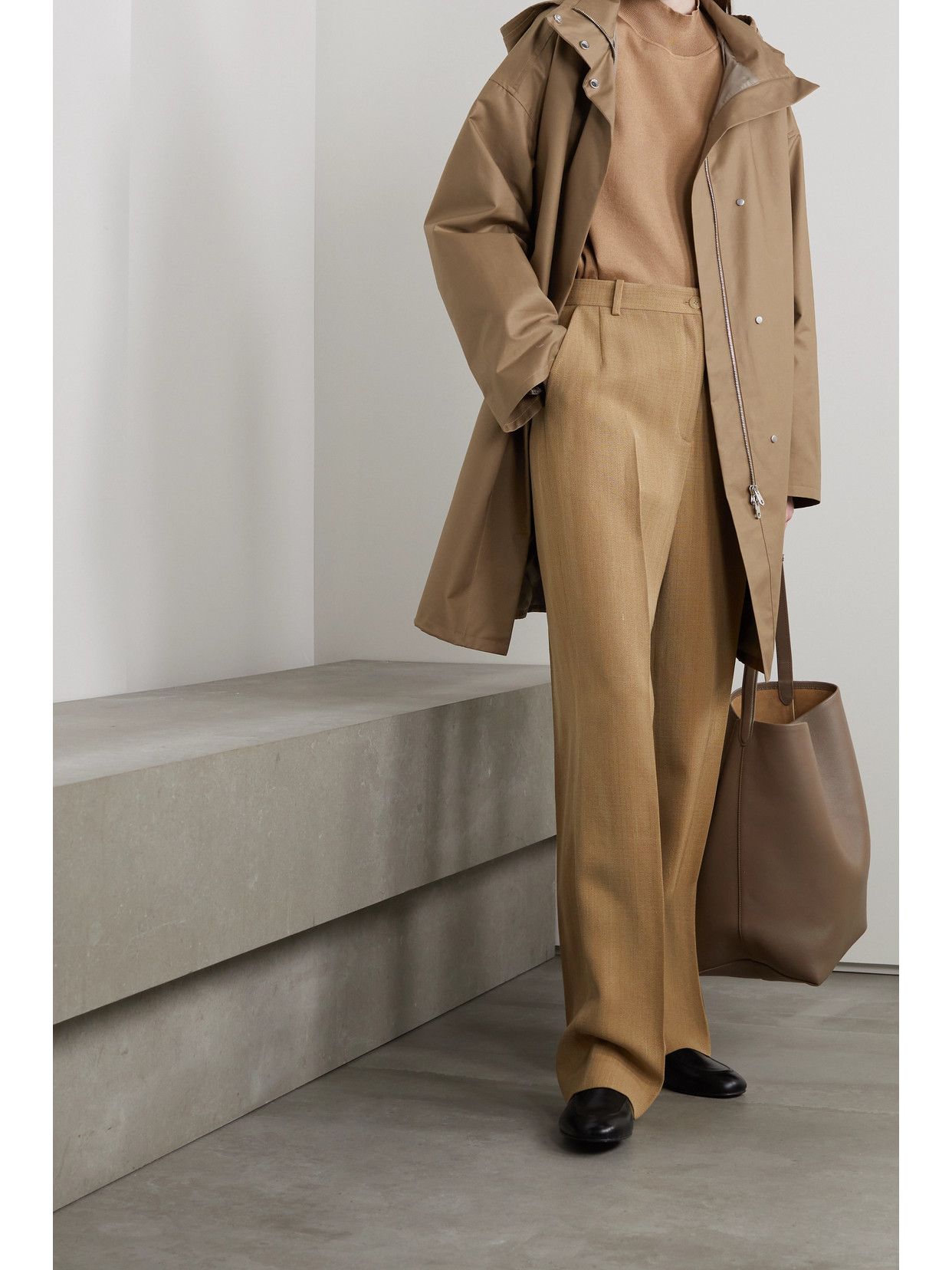 The Row Paulita Hooded Belted Cotton-shell Coat In Neutrals