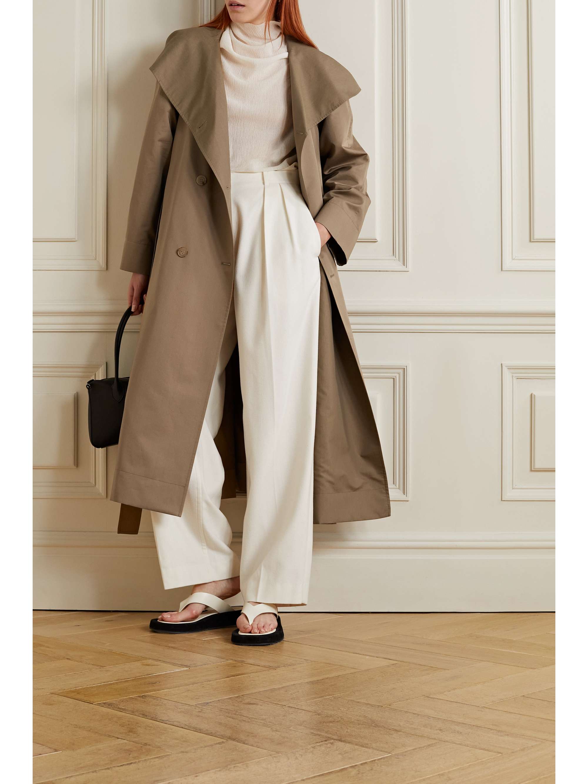 Taupe Augusta double-breasted belted 