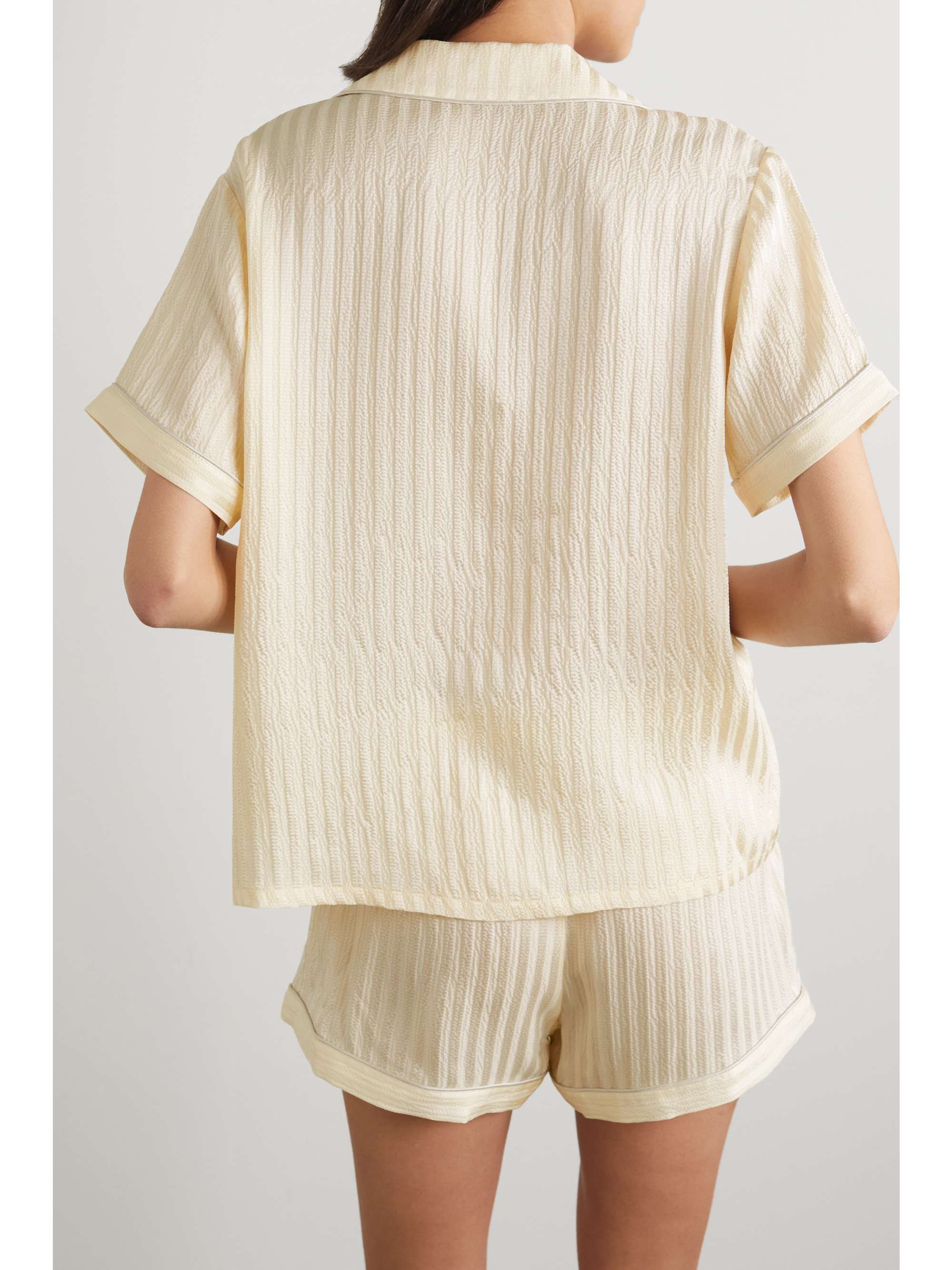 MORGAN LANE Katelyn Fiona striped silk-seersucker pajama set