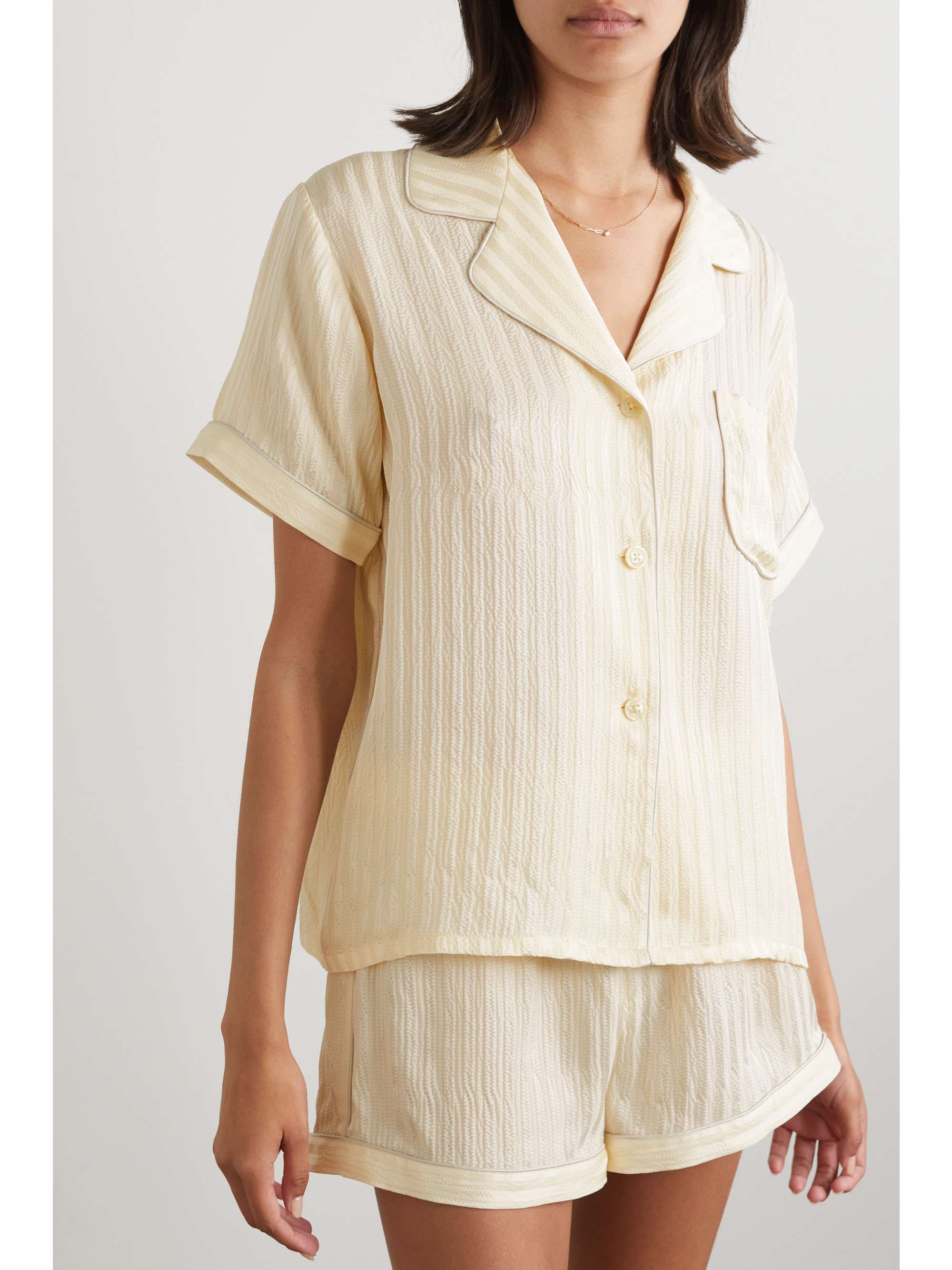 MORGAN LANE Katelyn Fiona striped silk-seersucker pajama set