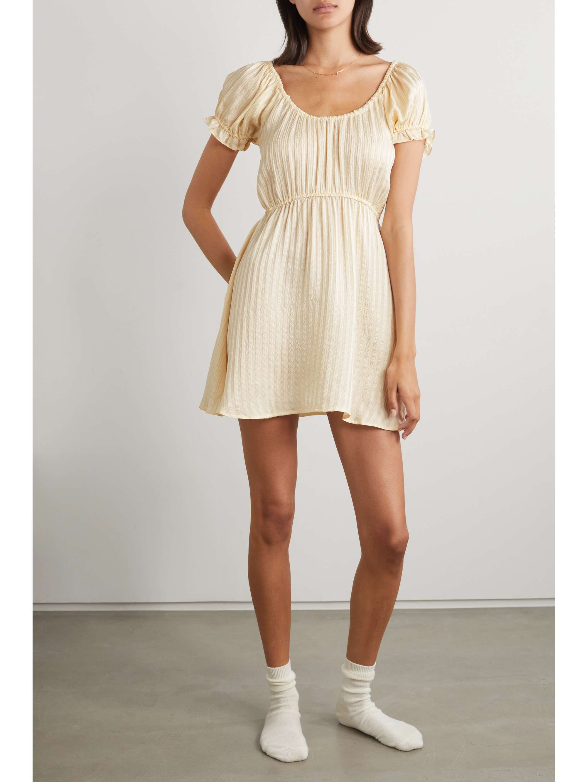 MORGAN LANE Ava striped silk-seersucker nightdress