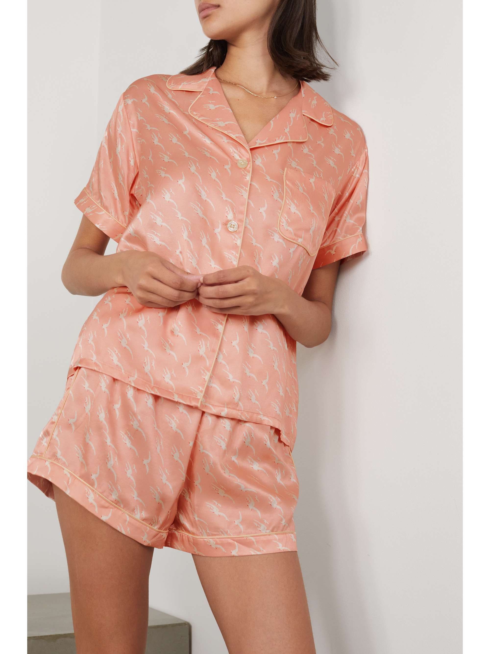 MORGAN LANE Katelyn Fiona striped silk-seersucker pajama set