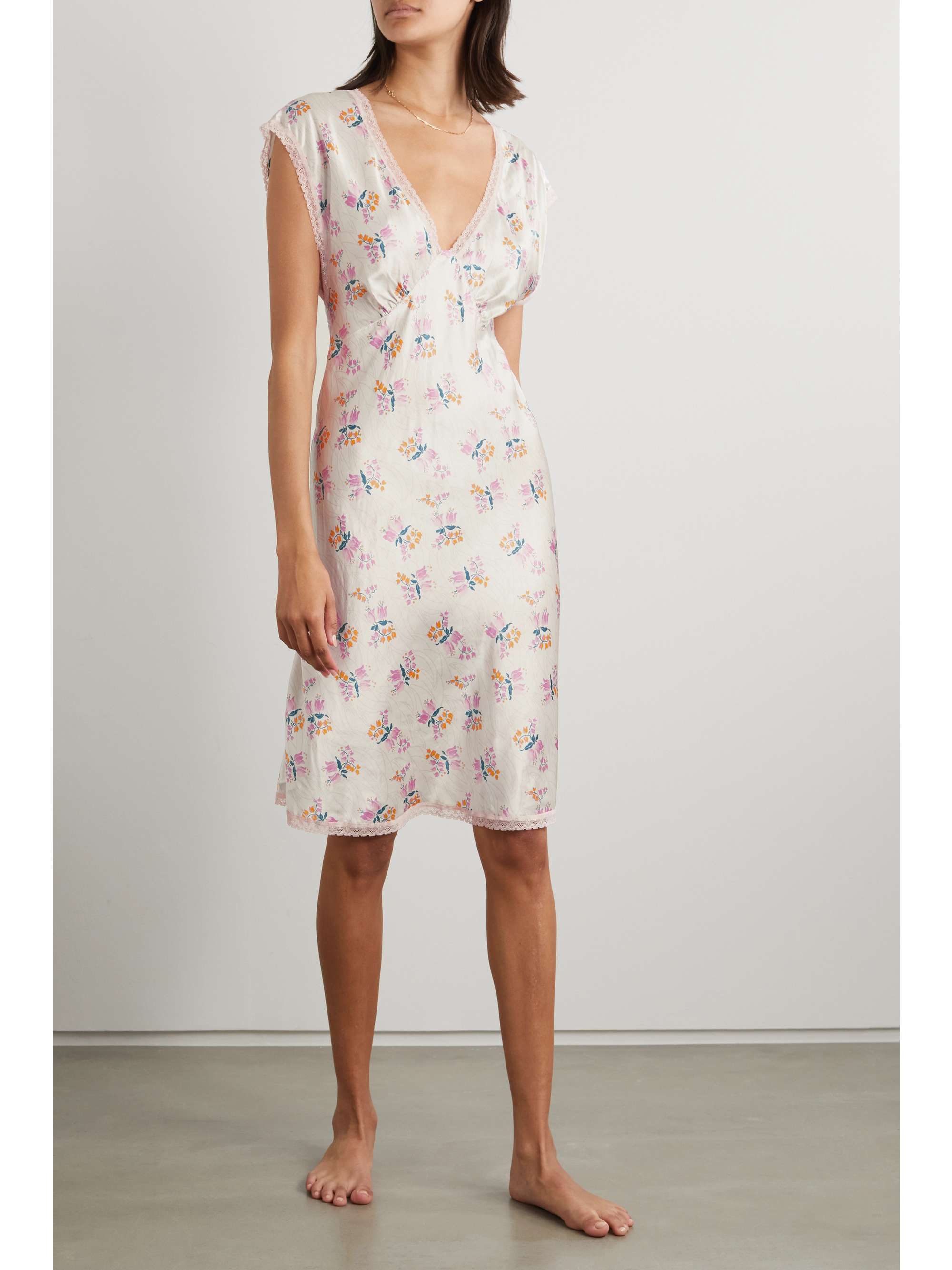 MORGAN LANE Cordelia lace-trimmed floral-print satin nightdress
