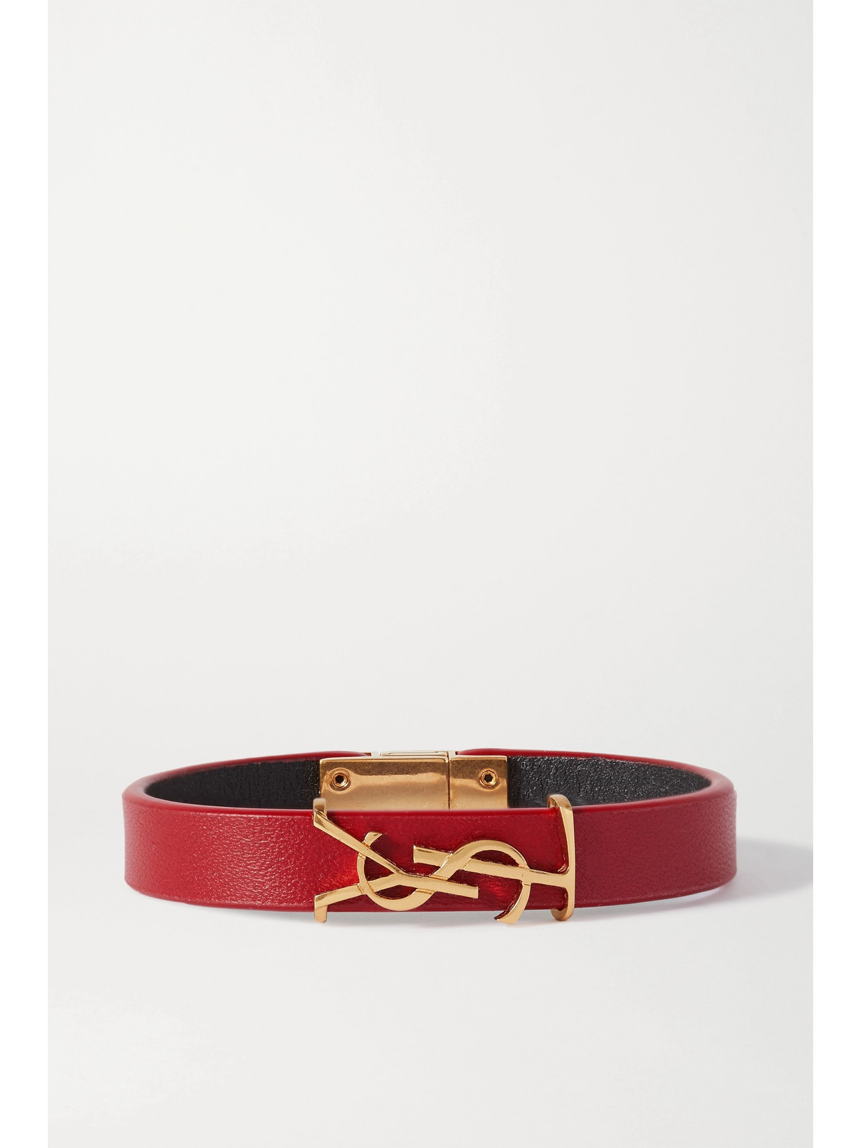 Saint Laurent Patent-leather And Gold-tone Bracelet In Red