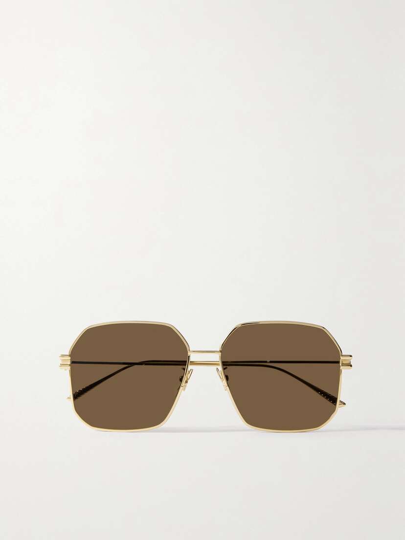 Bottega Veneta Eyewear Hexagon-frame Gold-tone Sunglasses