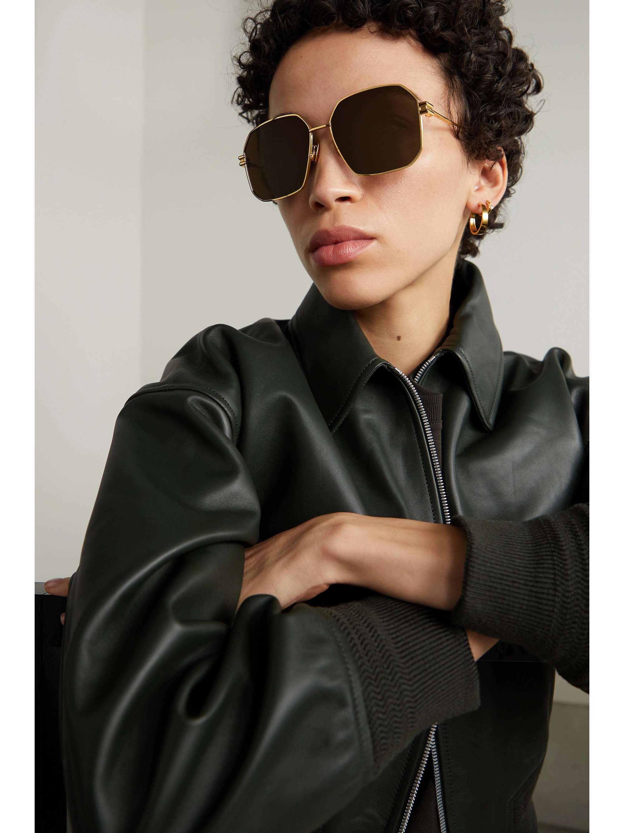 BOTTEGA VENETA EYEWEAR Hexagon-frame gold-tone sunglasses