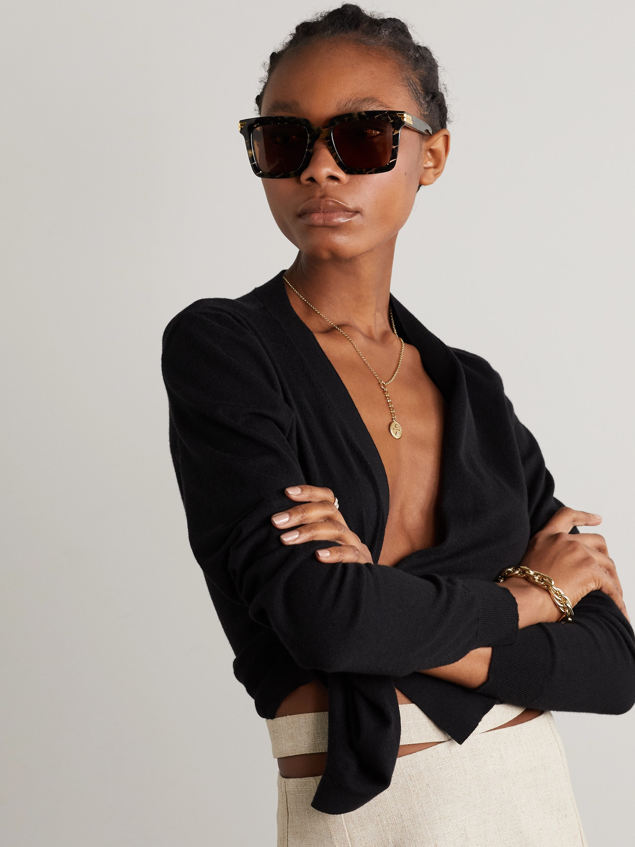 Shop Bottega Veneta Oversized Square-frame Acetate Sunglasses In Tortoiseshell