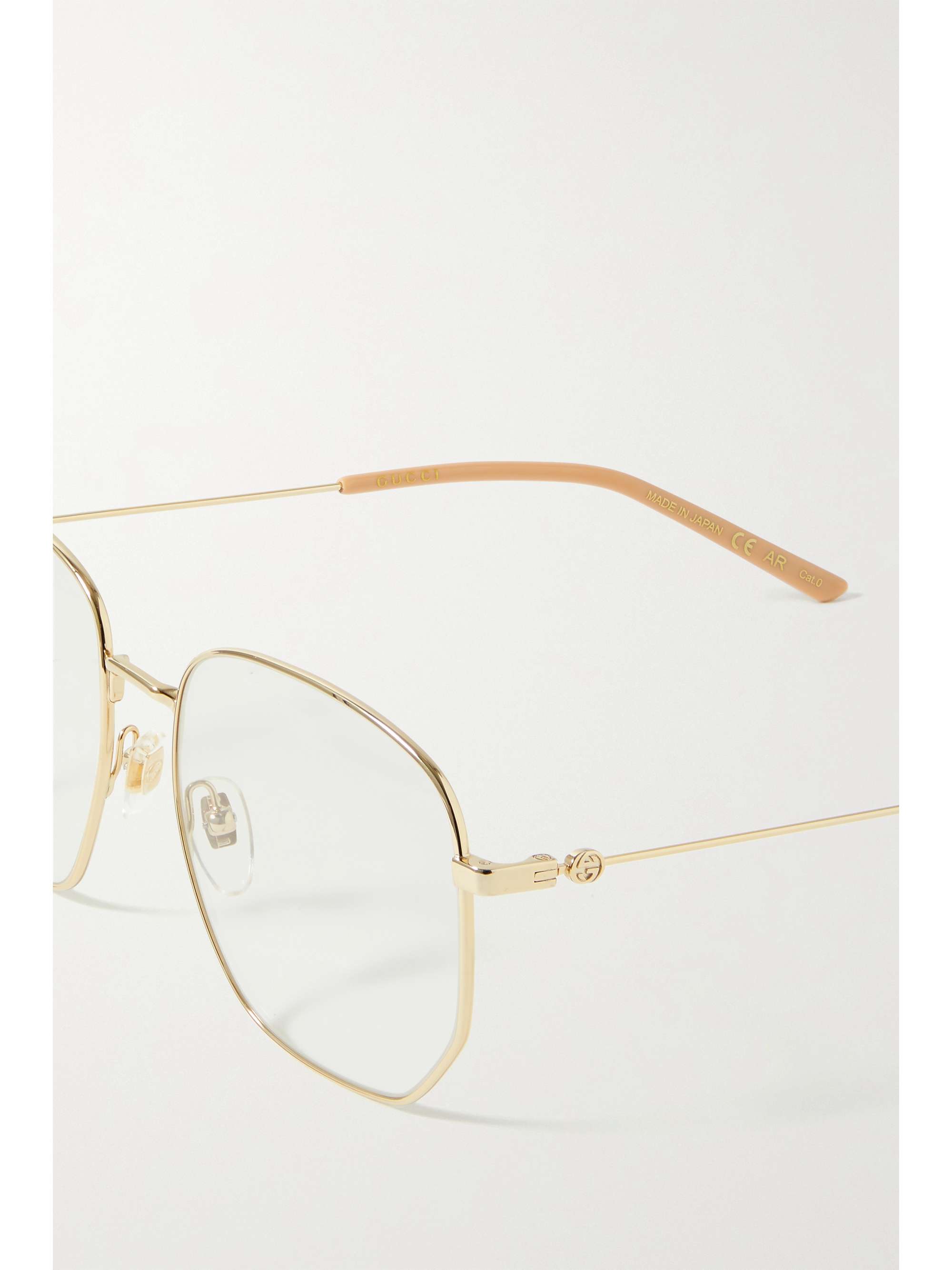 GUCCI EYEWEAR Hexagon-frame gold-tone optical glasses