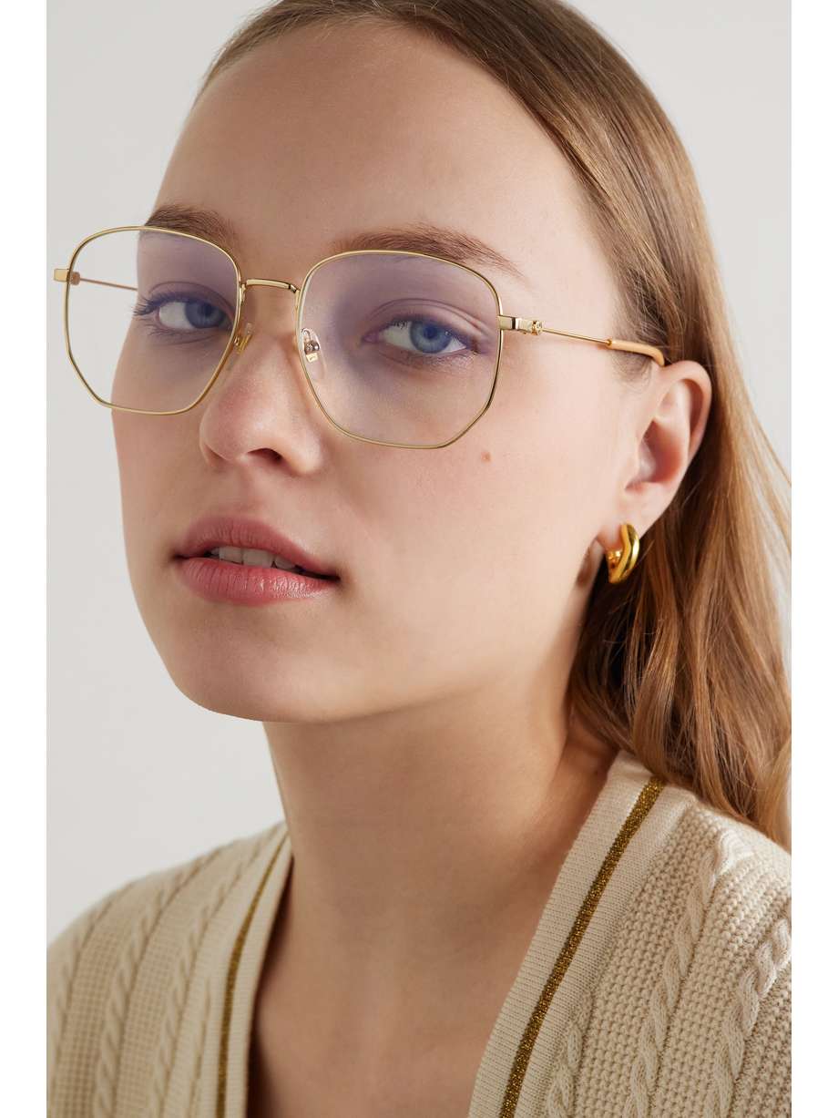GUCCI EYEWEAR Hexagonframe goldtone optical glasses NETAPORTER