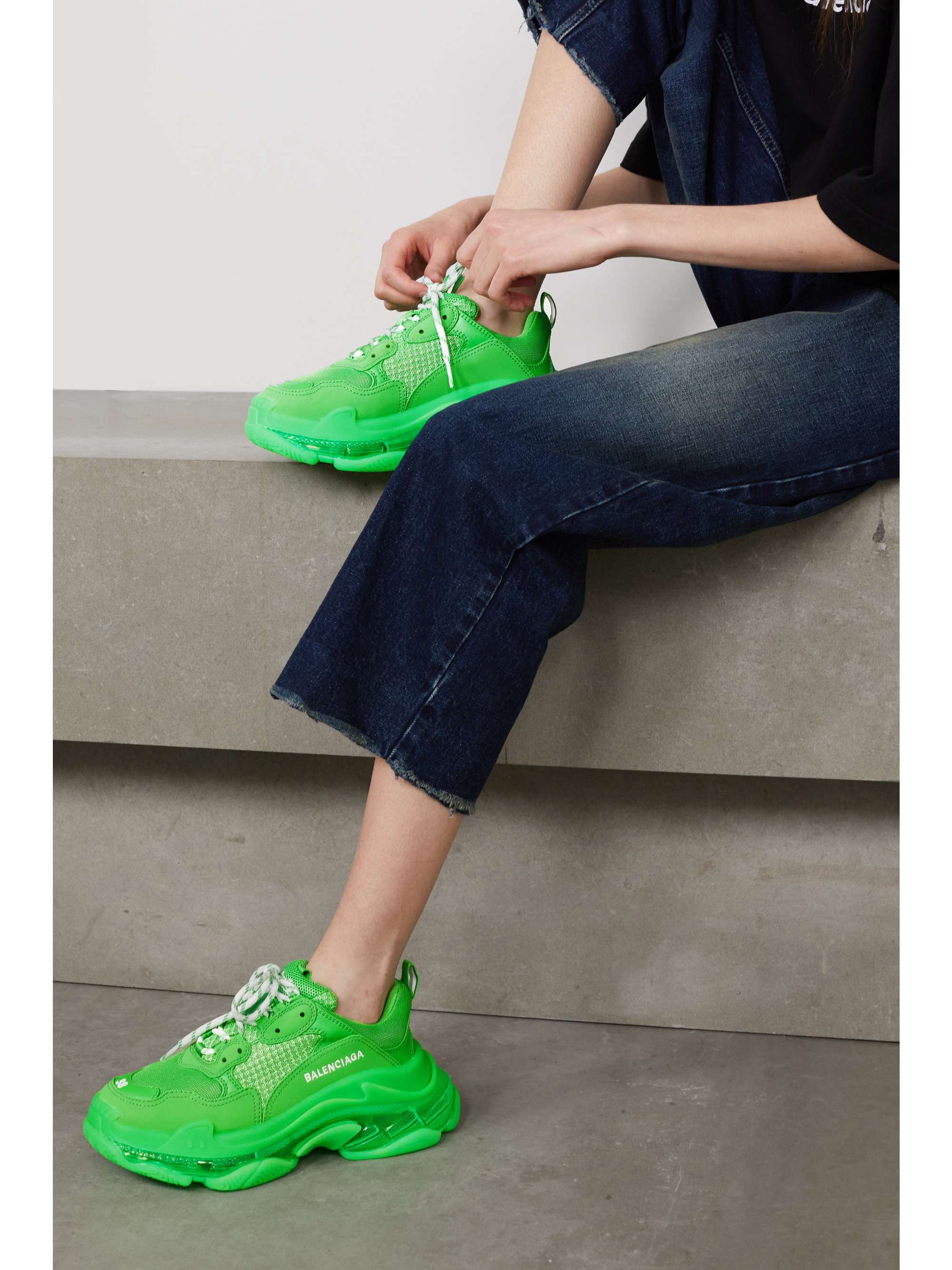 Green Triple S faux-leather and mesh trainers, Balenciaga