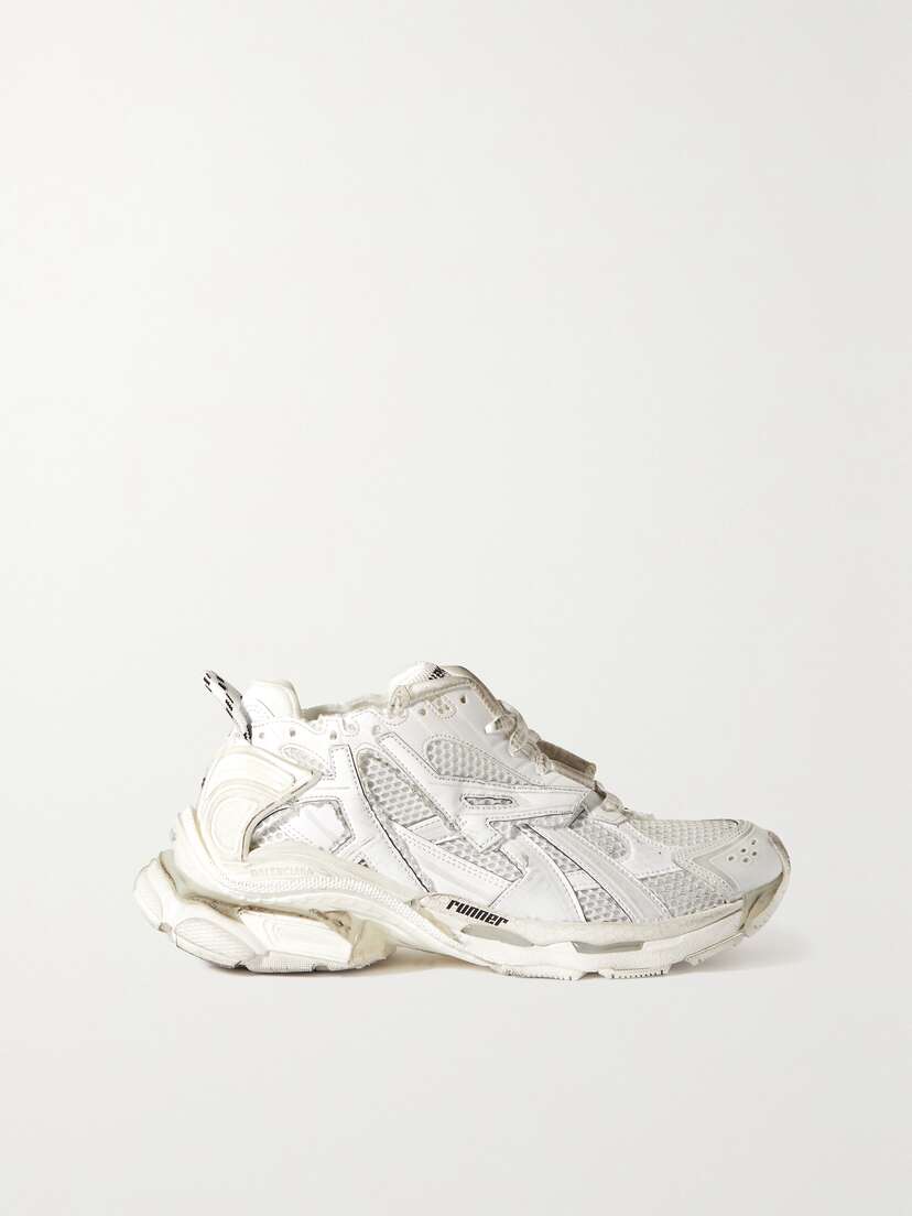 Balenciaga Runner Logo-embroidered Leather And Mesh Sneakers