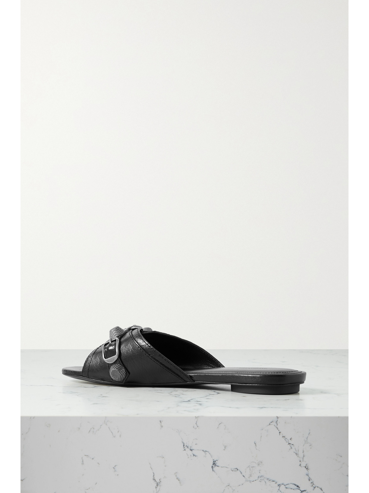 Balenciaga Cagole Embellished Textured-leather Sandals In Black