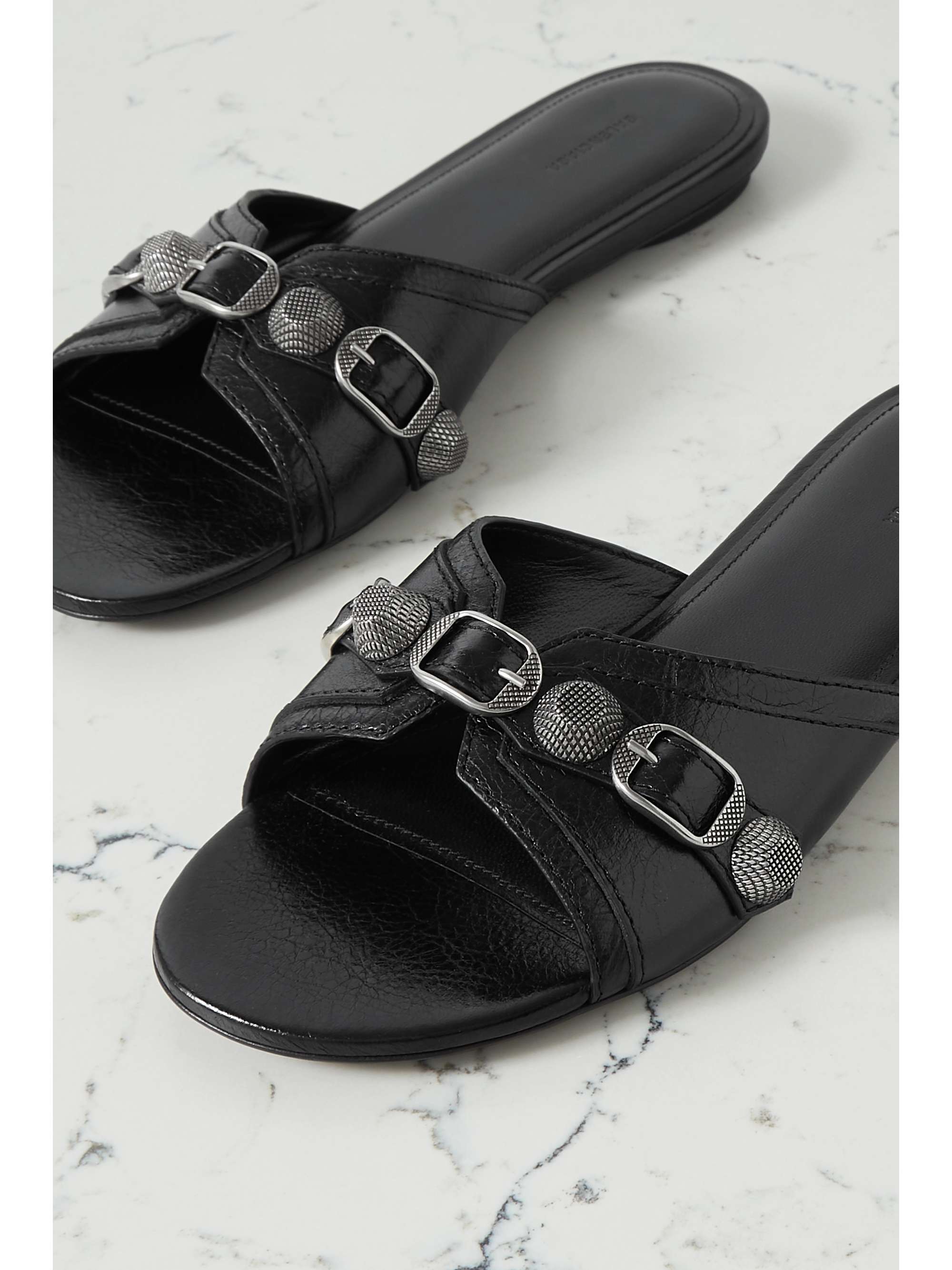 BALENCIAGA Cagole embellished textured-leather sandals