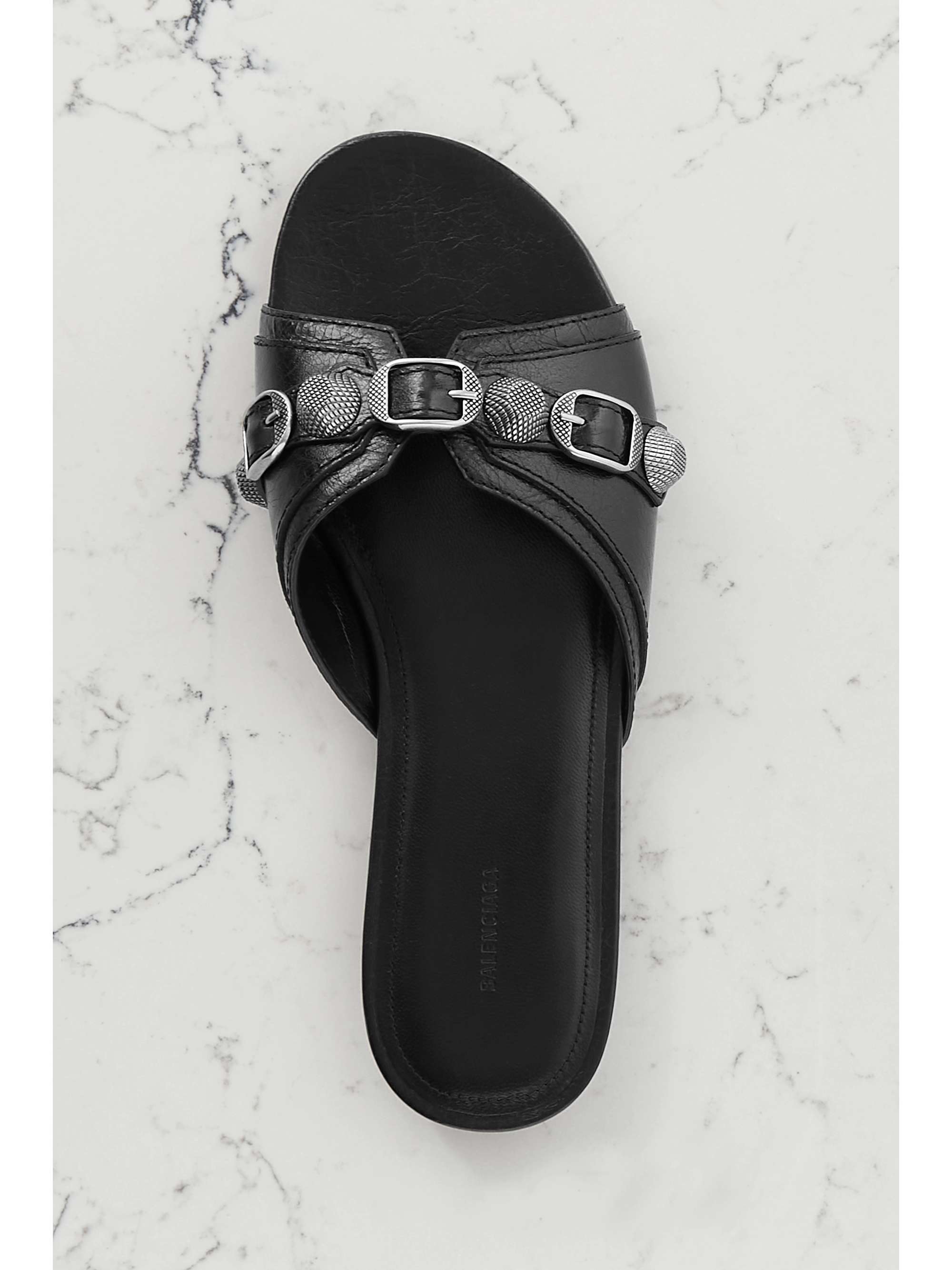 BALENCIAGA Cagole embellished textured-leather sandals