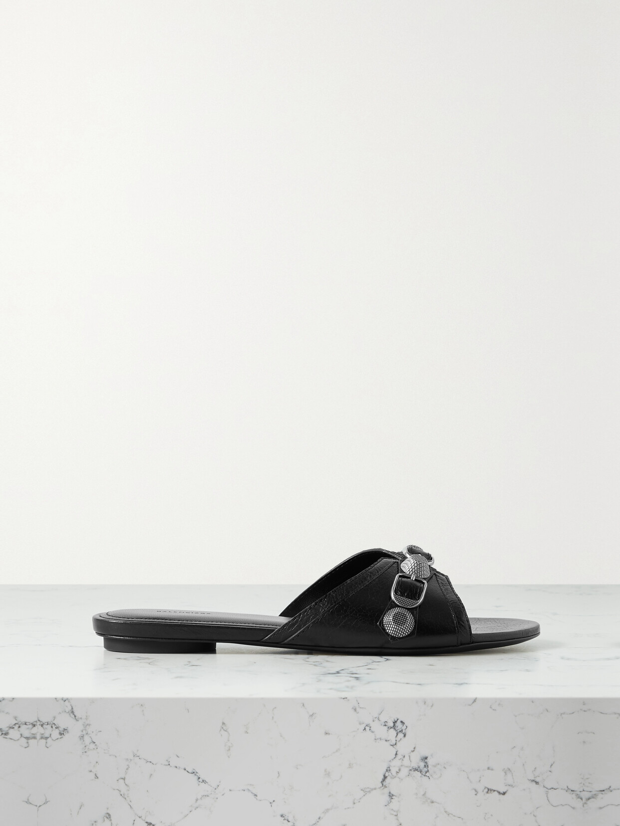 Balenciaga Cagole Embellished Textured-leather Sandals In Black