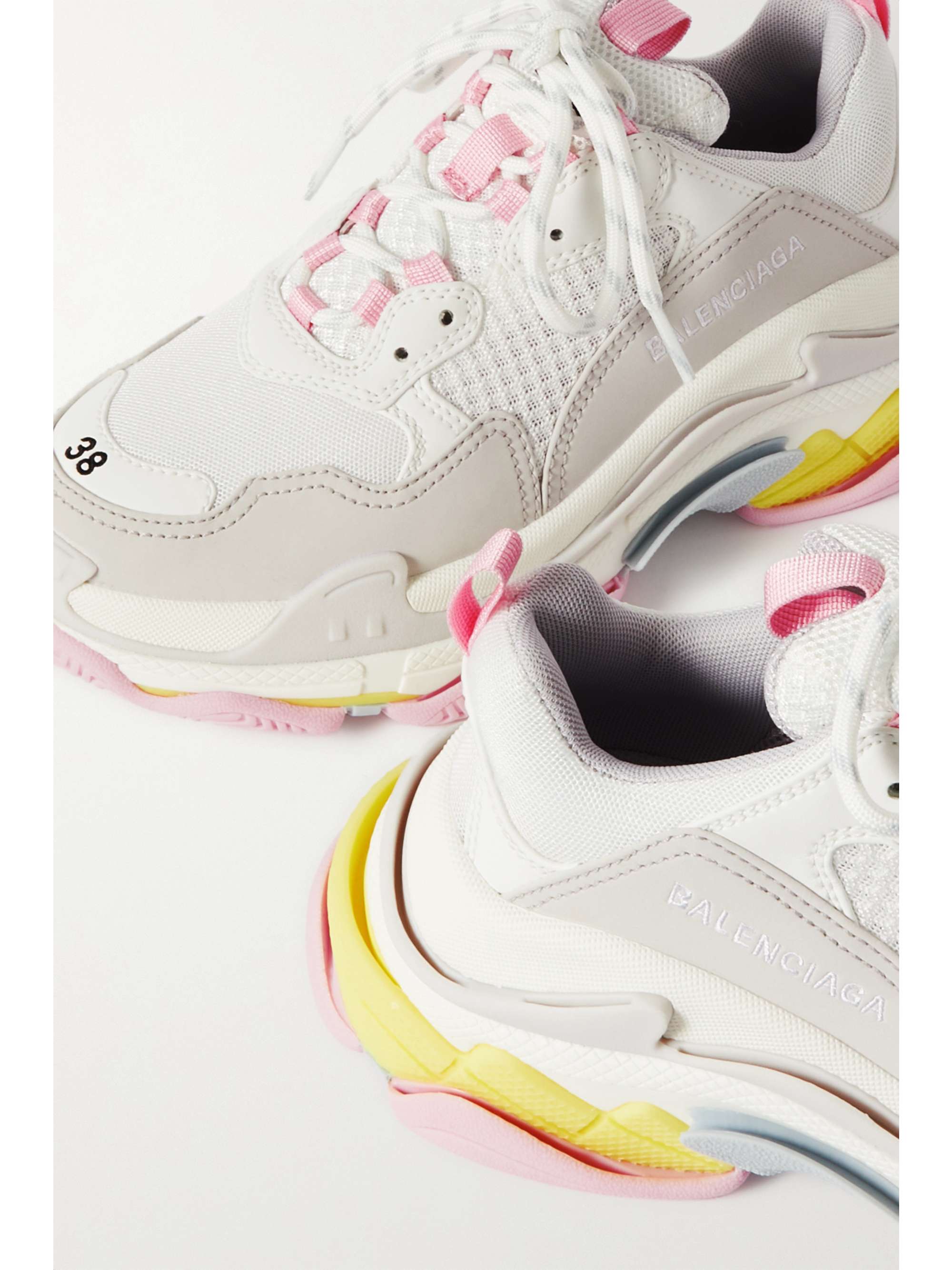 BALENCIAGA Triple S logo-embroidered faux leather and mesh sneakers