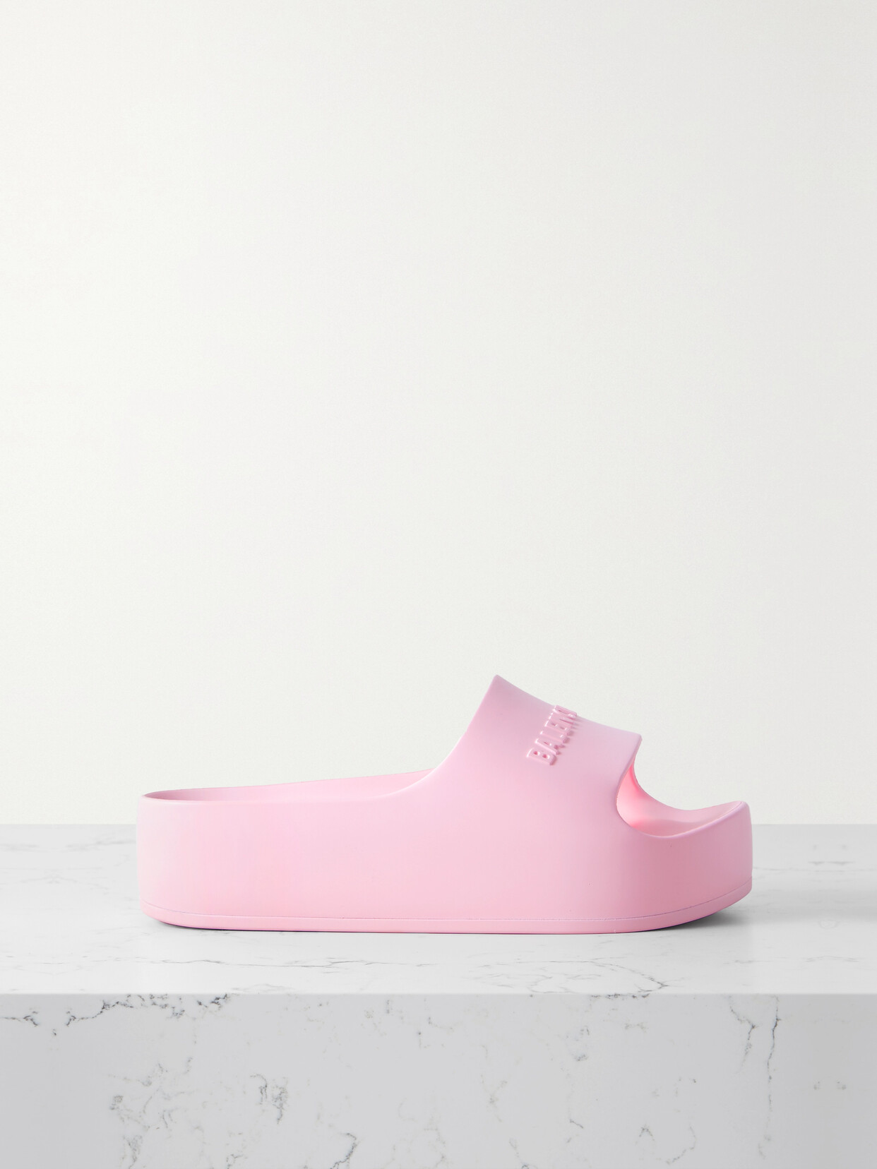 Balenciaga Mono Logo-embossed Rubber Platform Slides In Pink