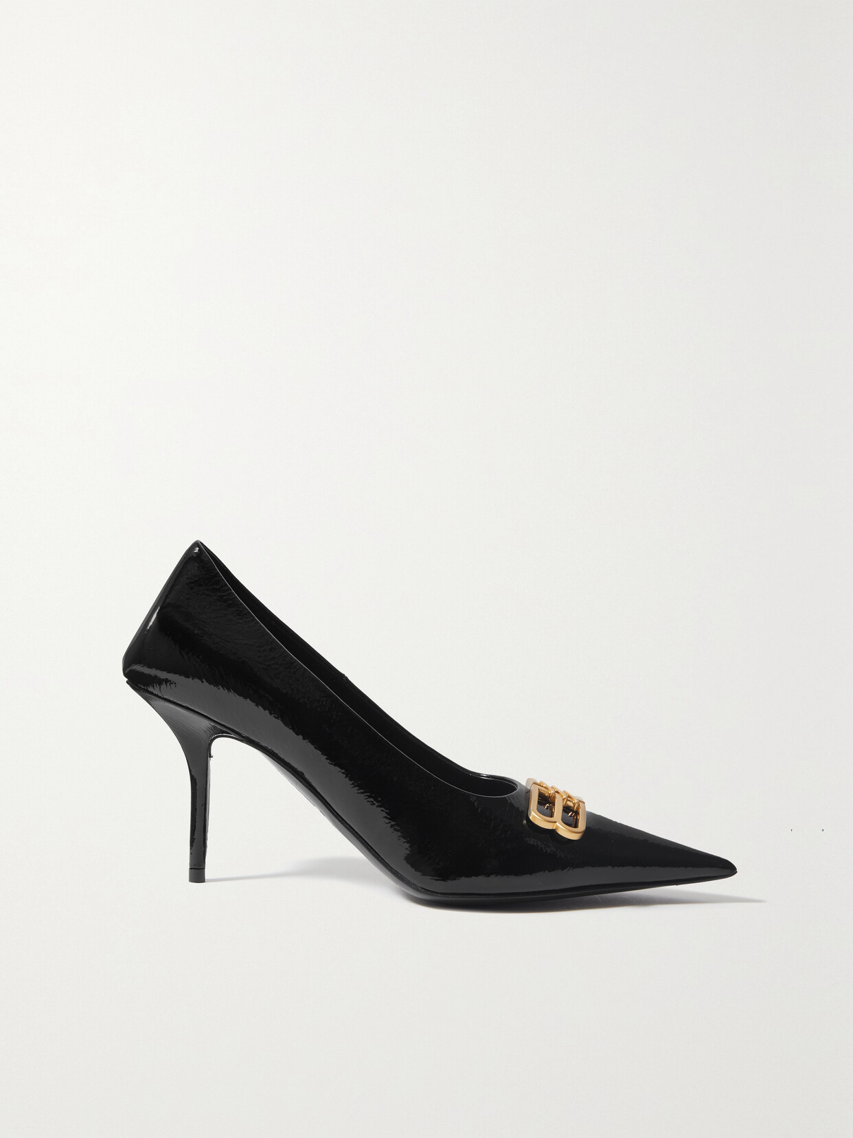 Balenciaga - Square Knife Bb Logo-embellished Patent-leather Pumps - Black