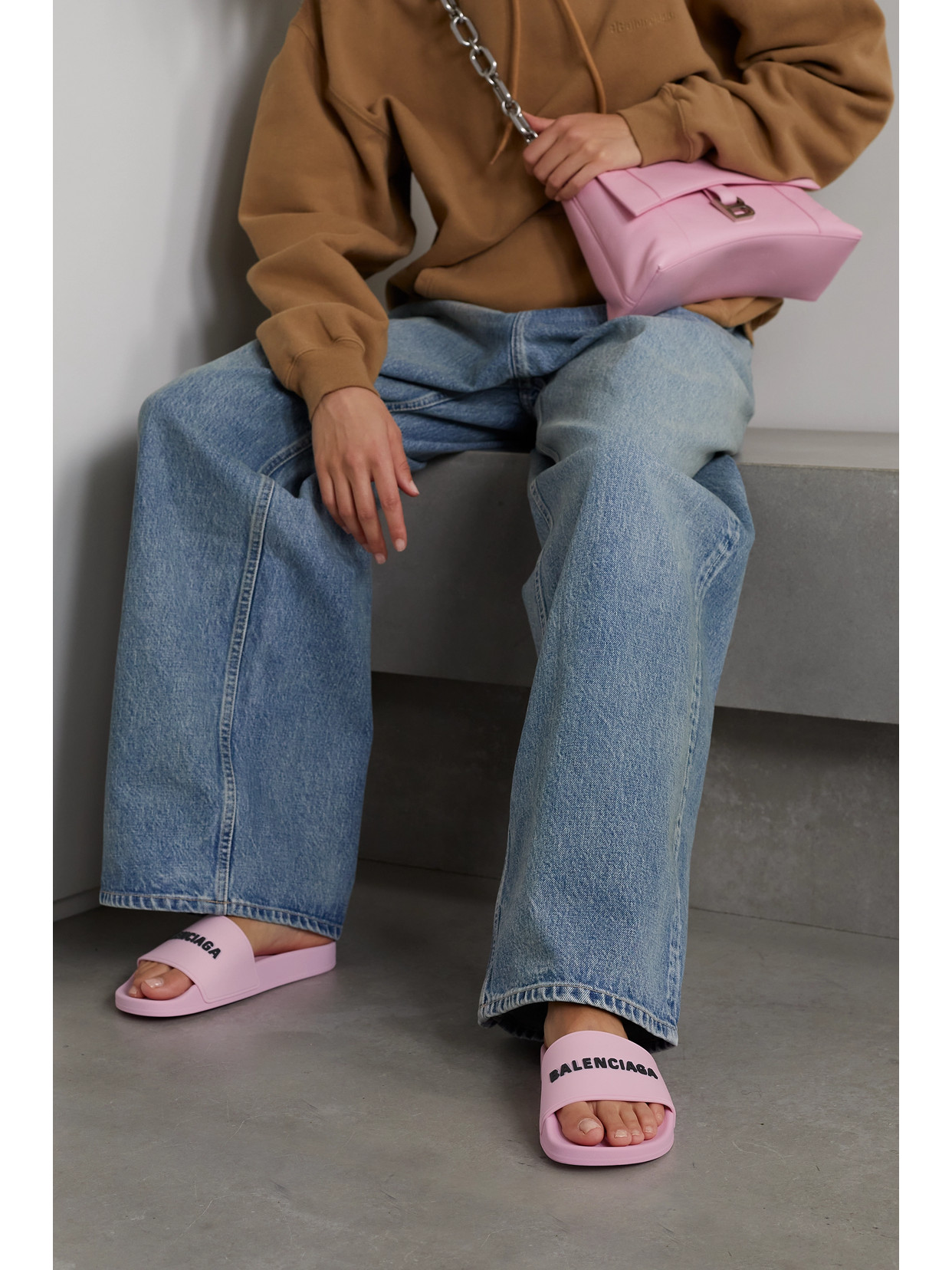 Balenciaga Piscine Logo-embossed Rubber Slides In Pink