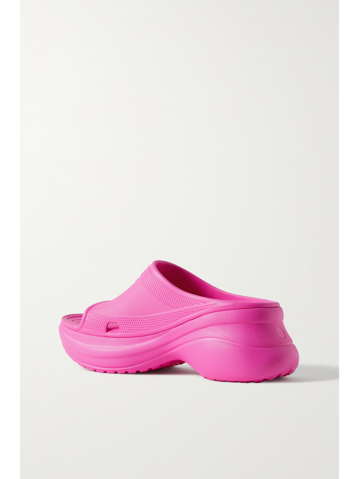 Shop Balenciaga + Crocs Pool Perforated Neon Rubber Slides In Pink