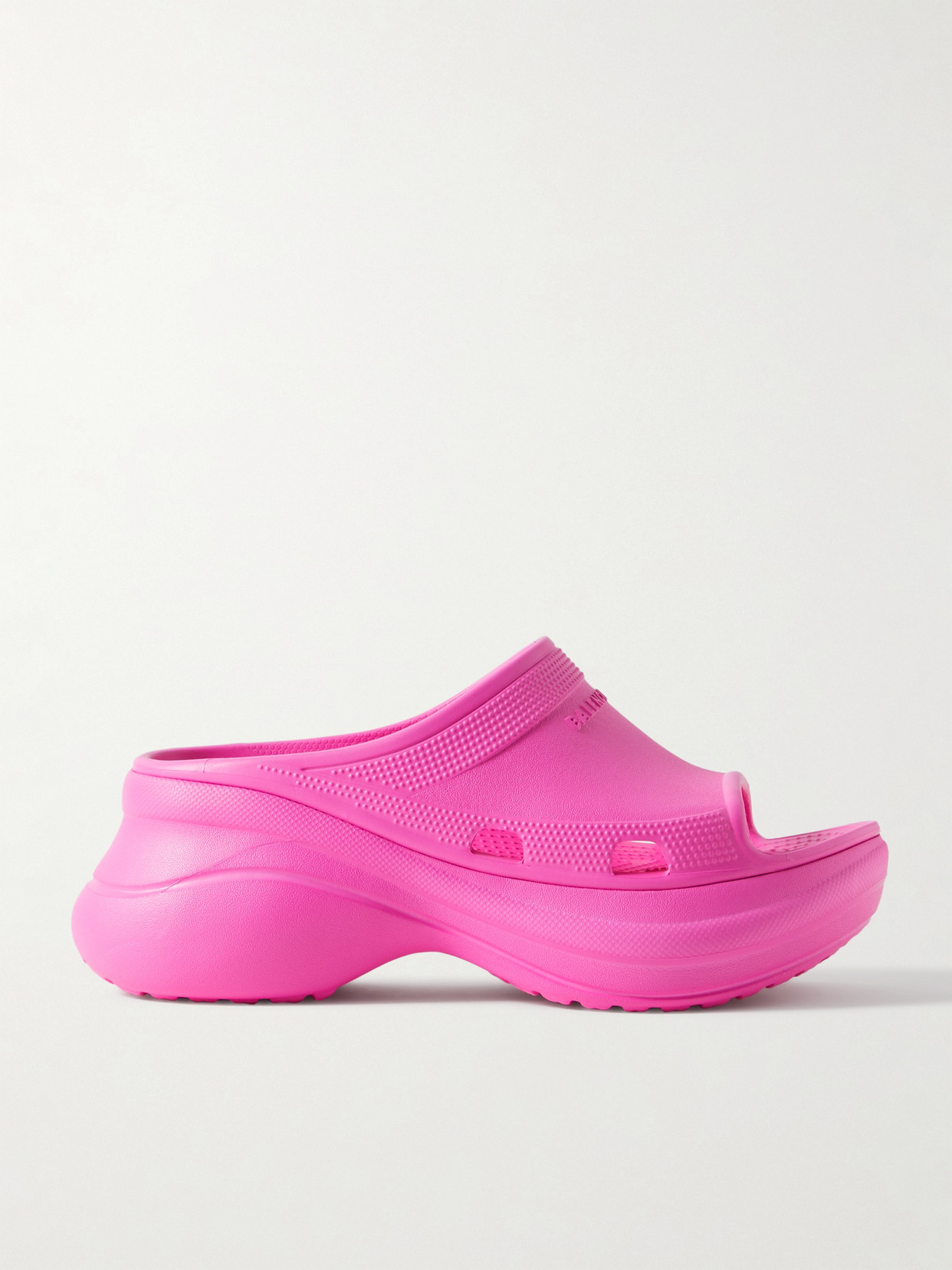 Shop Balenciaga + Crocs Pool Perforated Neon Rubber Slides In Pink