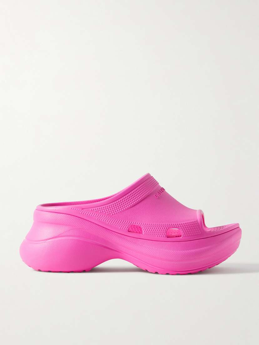 Balenciaga + Crocs Pool Perforated Neon Rubber Slides