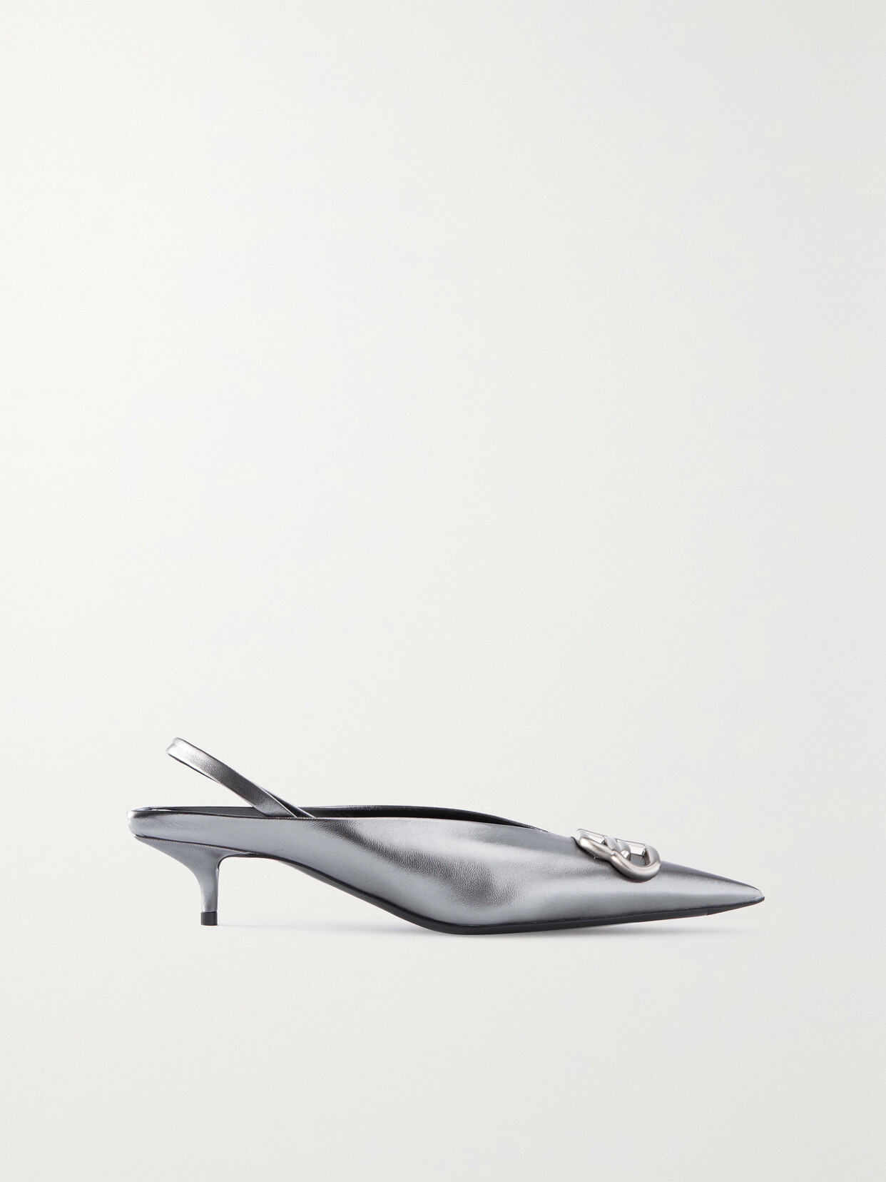 Shop Balenciaga Knife Logo-appliquéd Leather Slingback Pumps In Silver