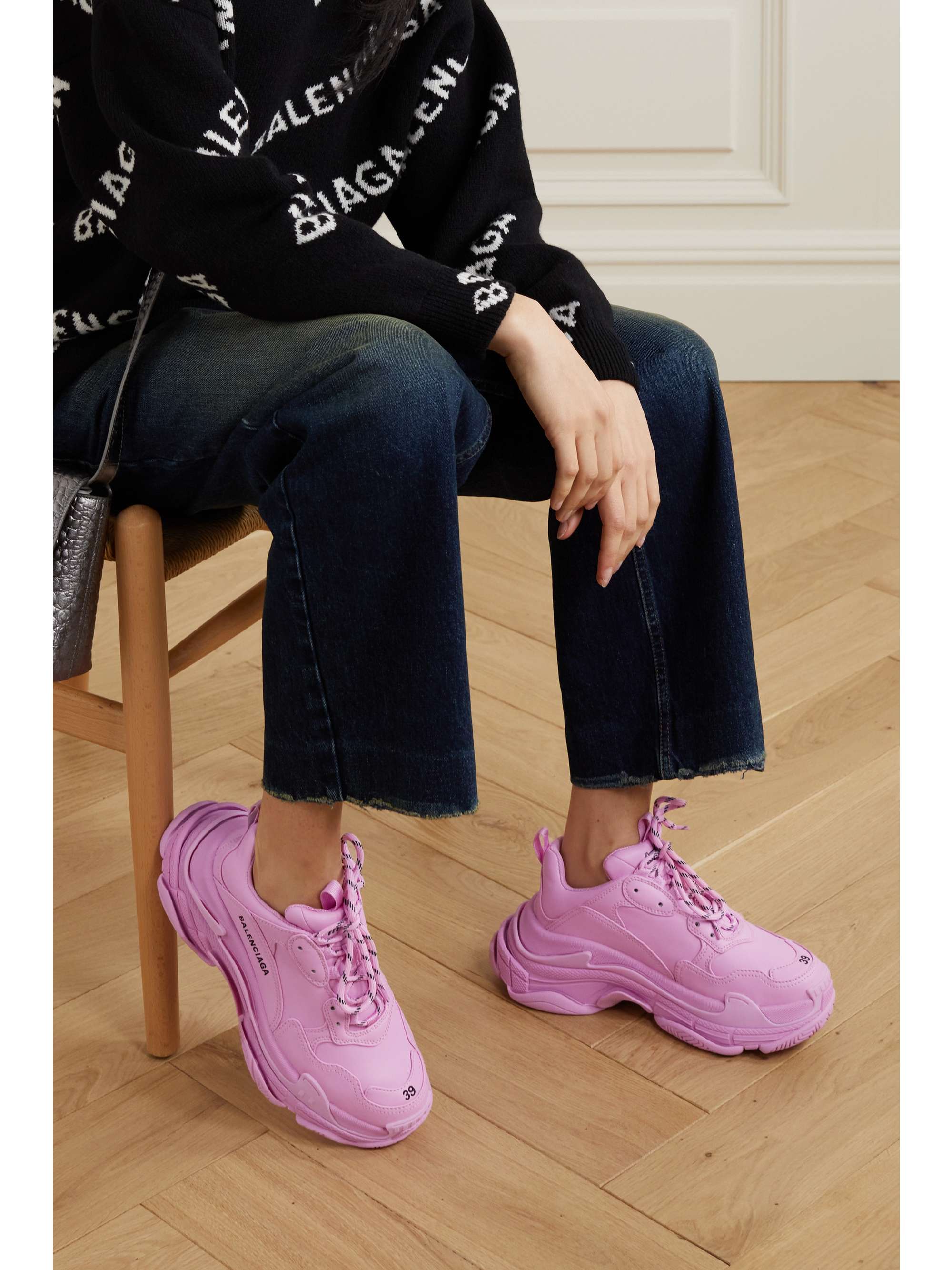 BALENCIAGA Triple S Clear Sole logo-embroidered nubuck and mesh sneakers | NET-A-PORTER