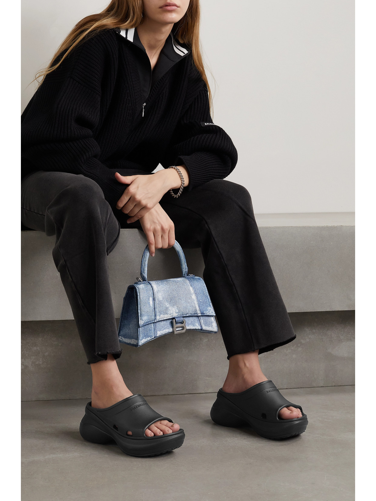 Shop Balenciaga + Crocs Pool Perforated Rubber Slides In Black