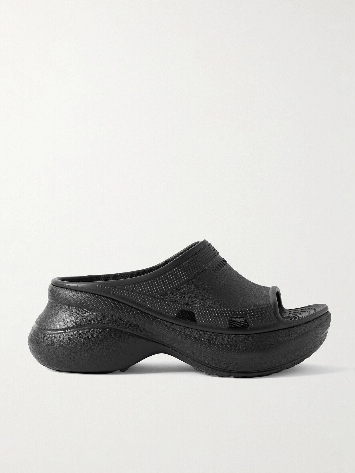 Shop Balenciaga + Crocs Pool Perforated Rubber Slides In Black