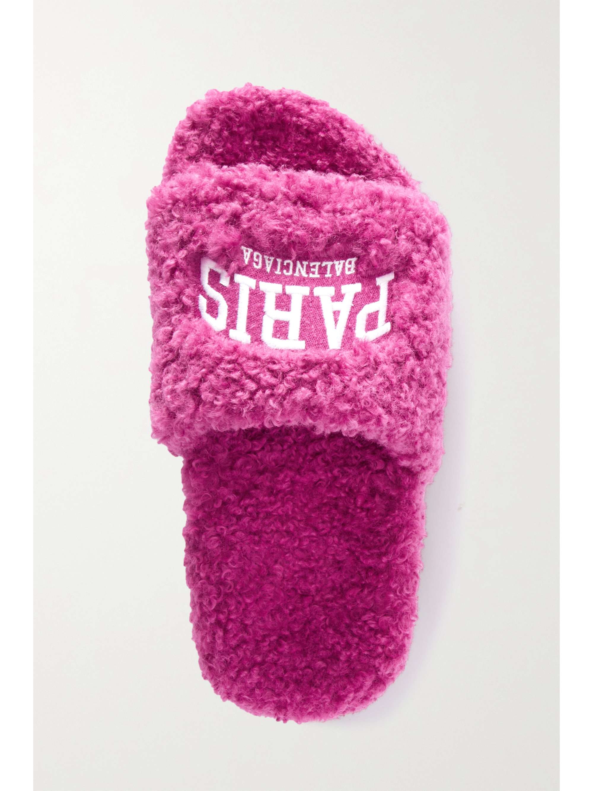 Furry logo-embroidered faux shearling slides