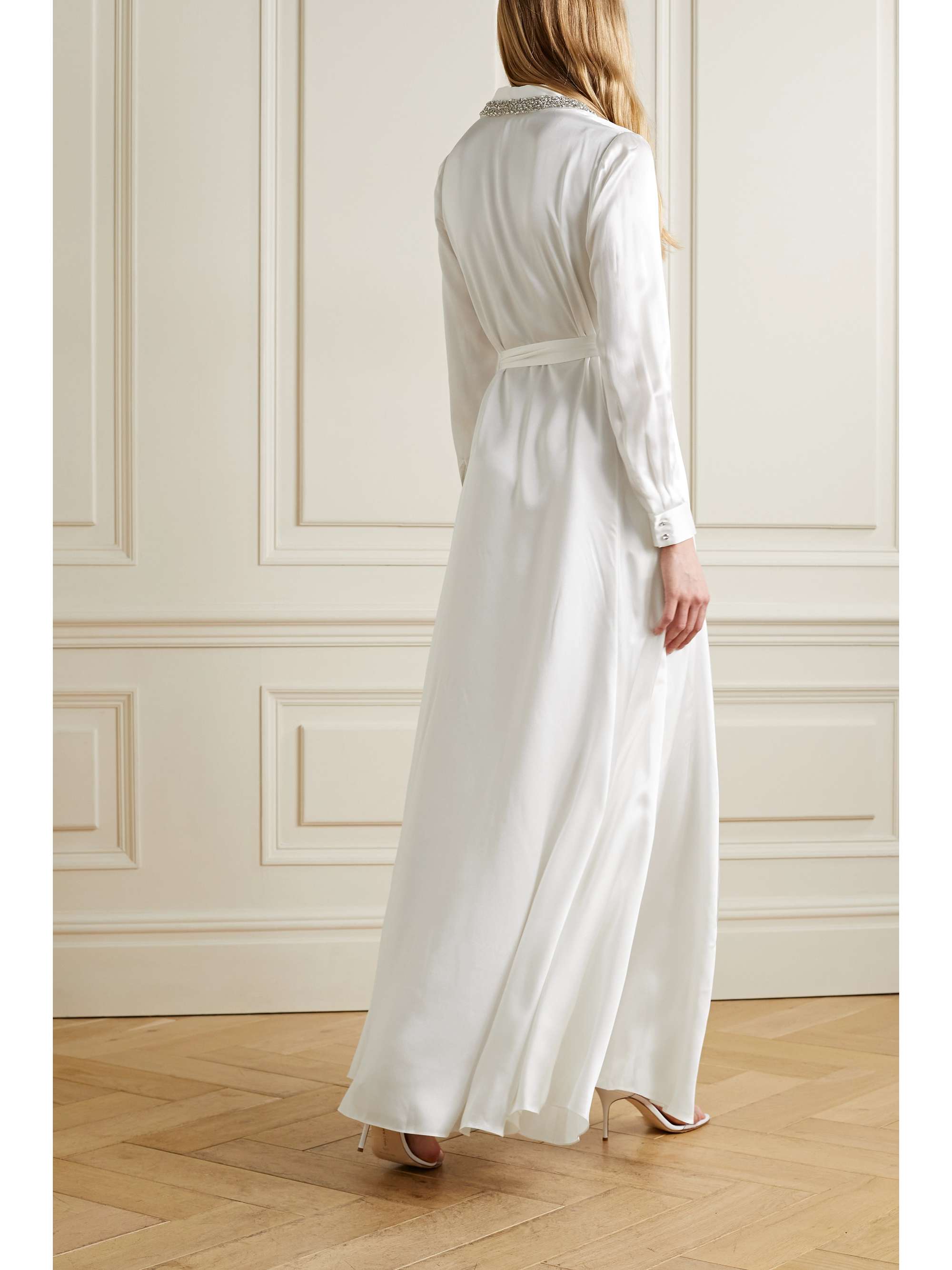 SEMSEM Belted crystal-embellished silk-satin gown