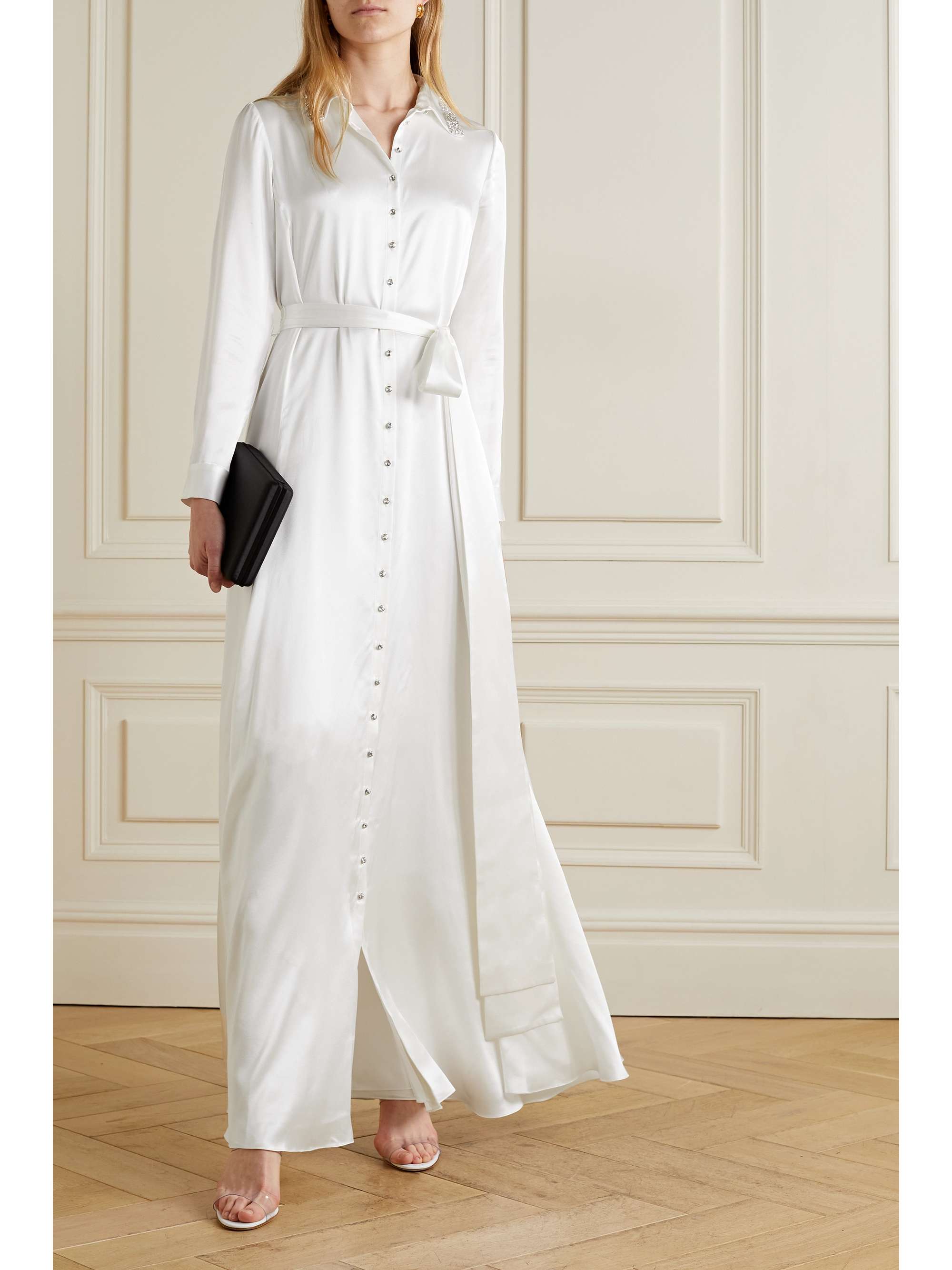 SEMSEM Belted crystal-embellished silk-satin gown