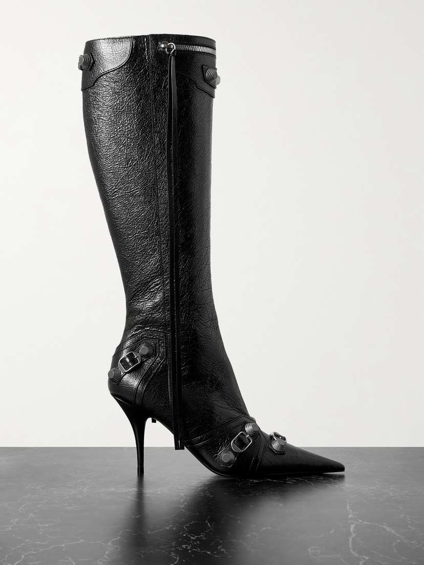 Balenciaga Cagole Embellished Textured-leather Knee Boots