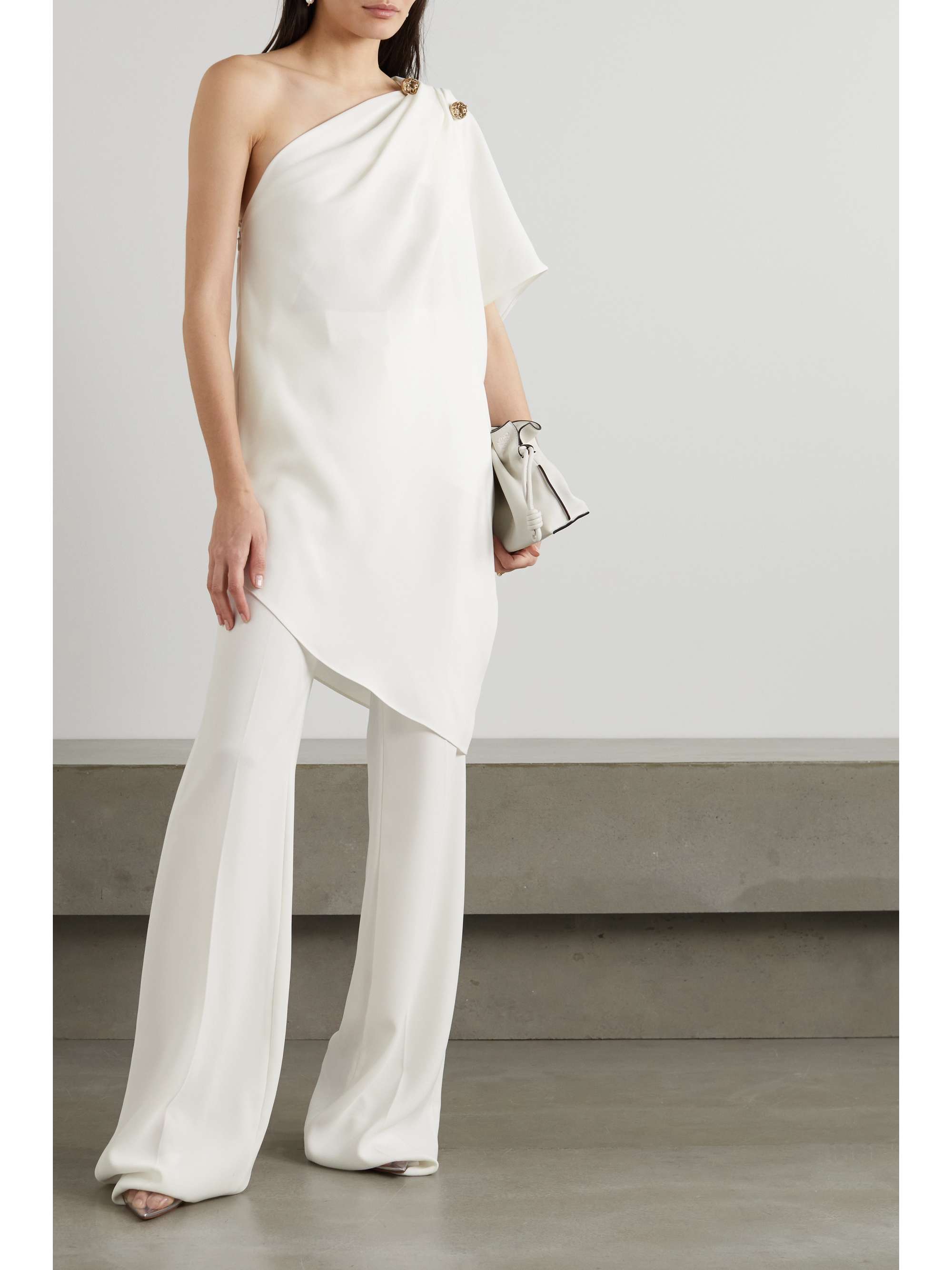 ELIE SAAB One-sleeve draped crepe top