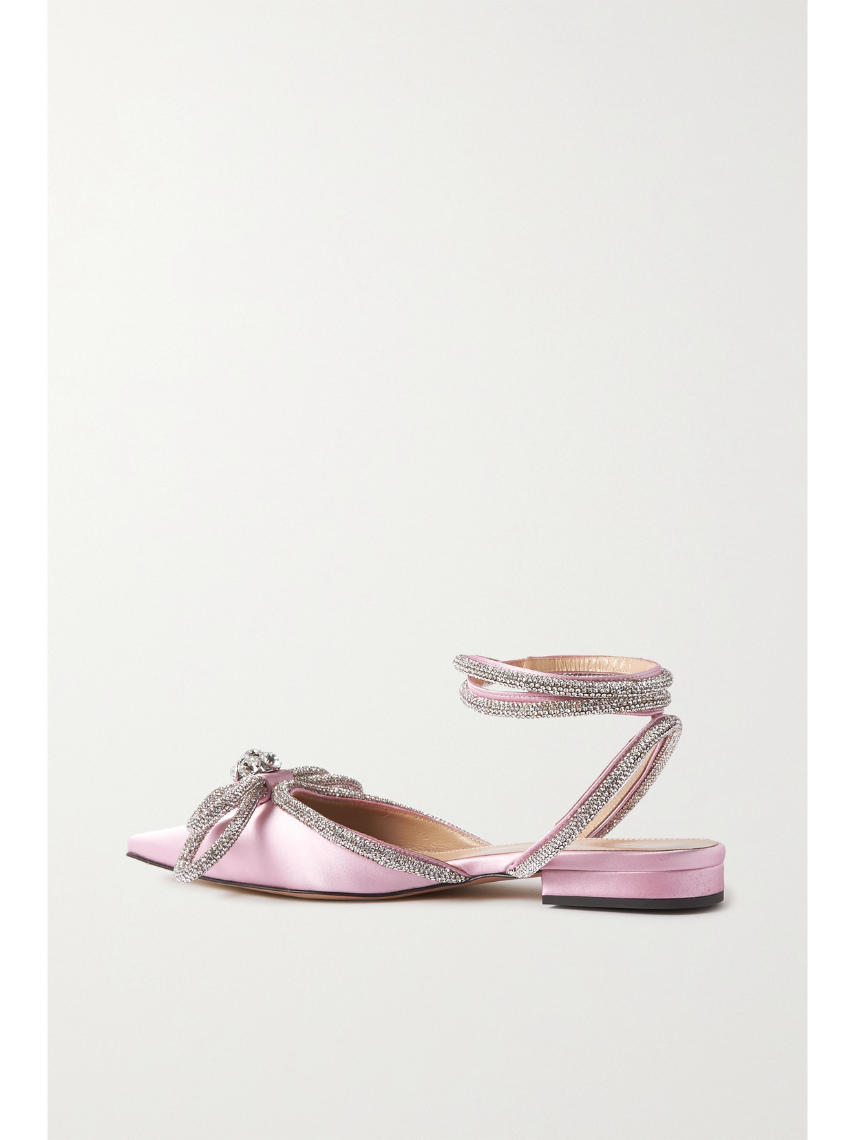 Mach&mach Double Bow Crystal-embellished Satin Point-toe Flats In Pink