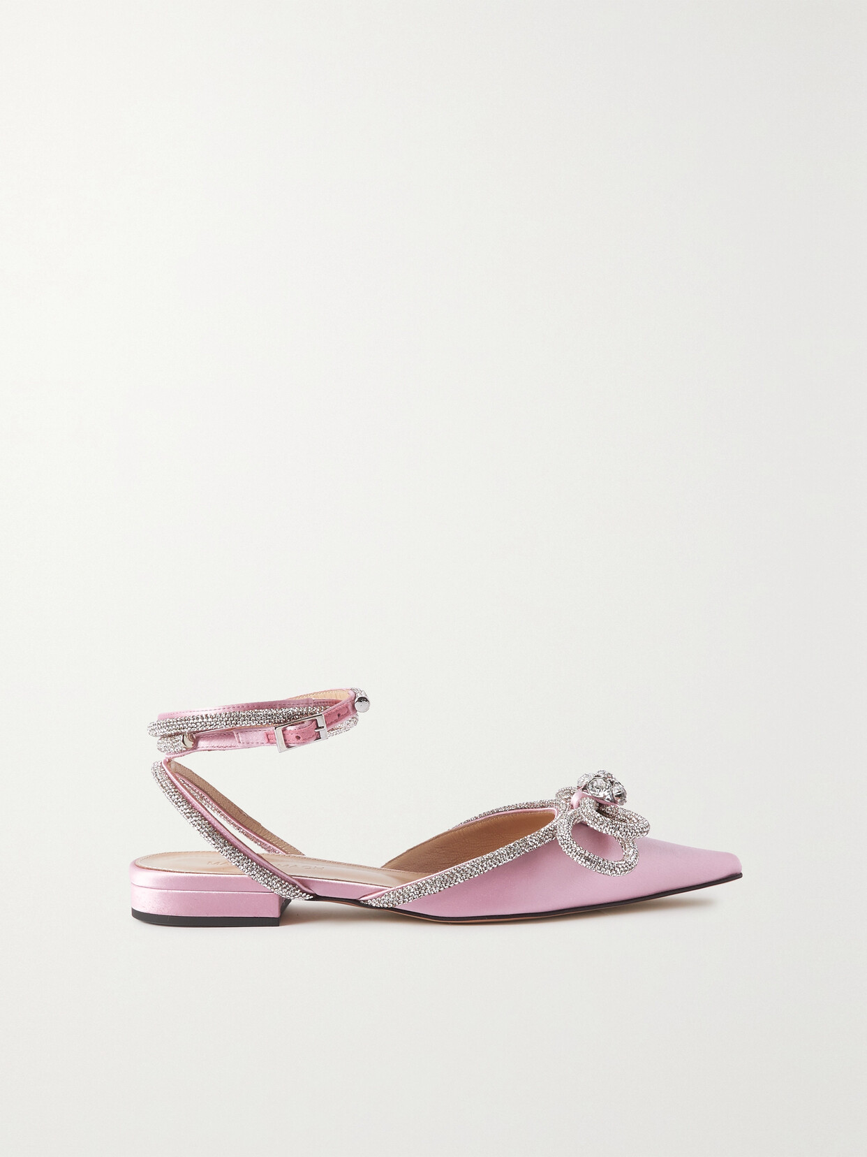 Mach & Mach Double Bow Crystal-embellished Satin Point-toe Flats In Pink