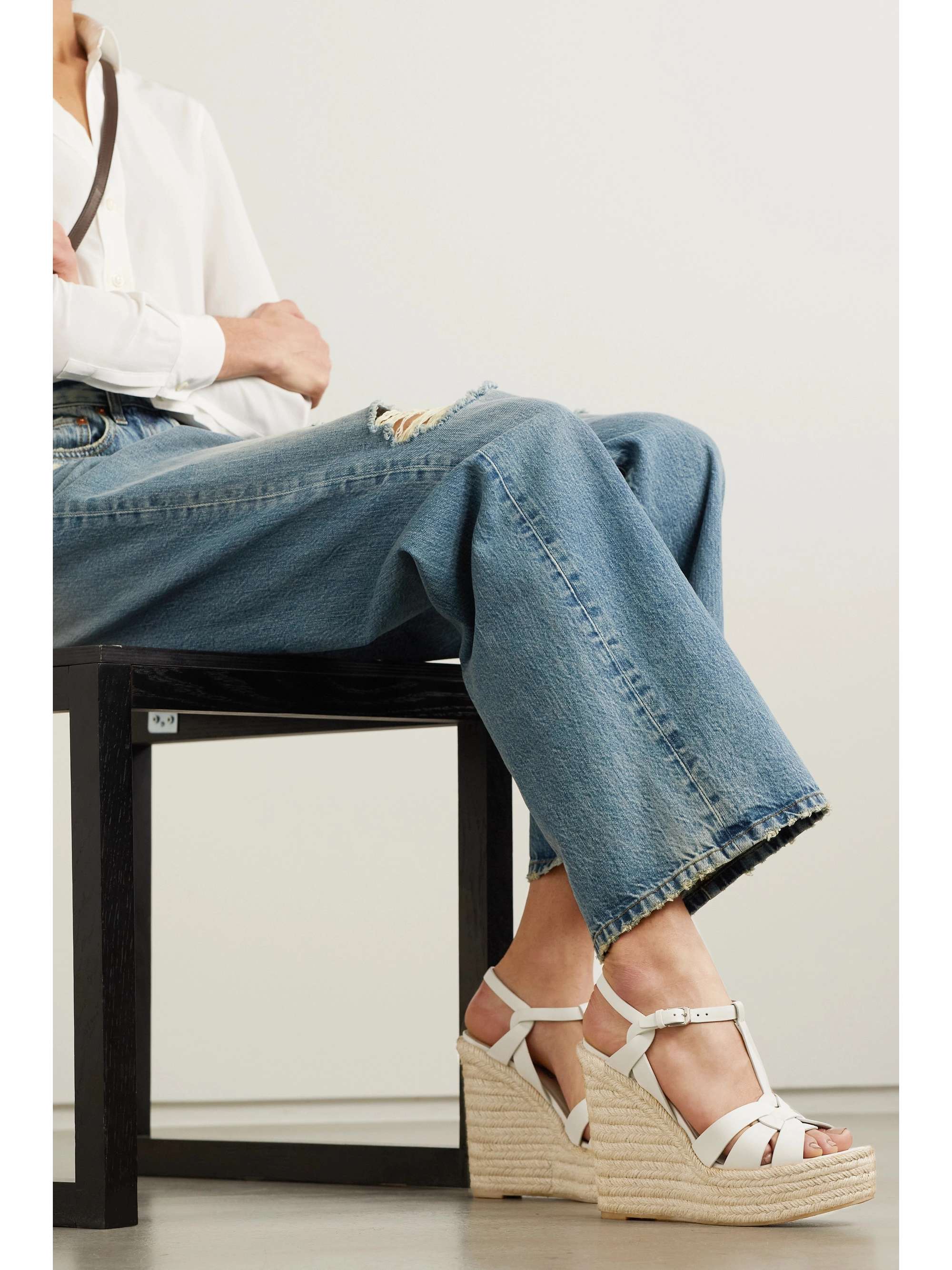 SAINT LAURENT Tribute woven leather espadrille wedge sandals