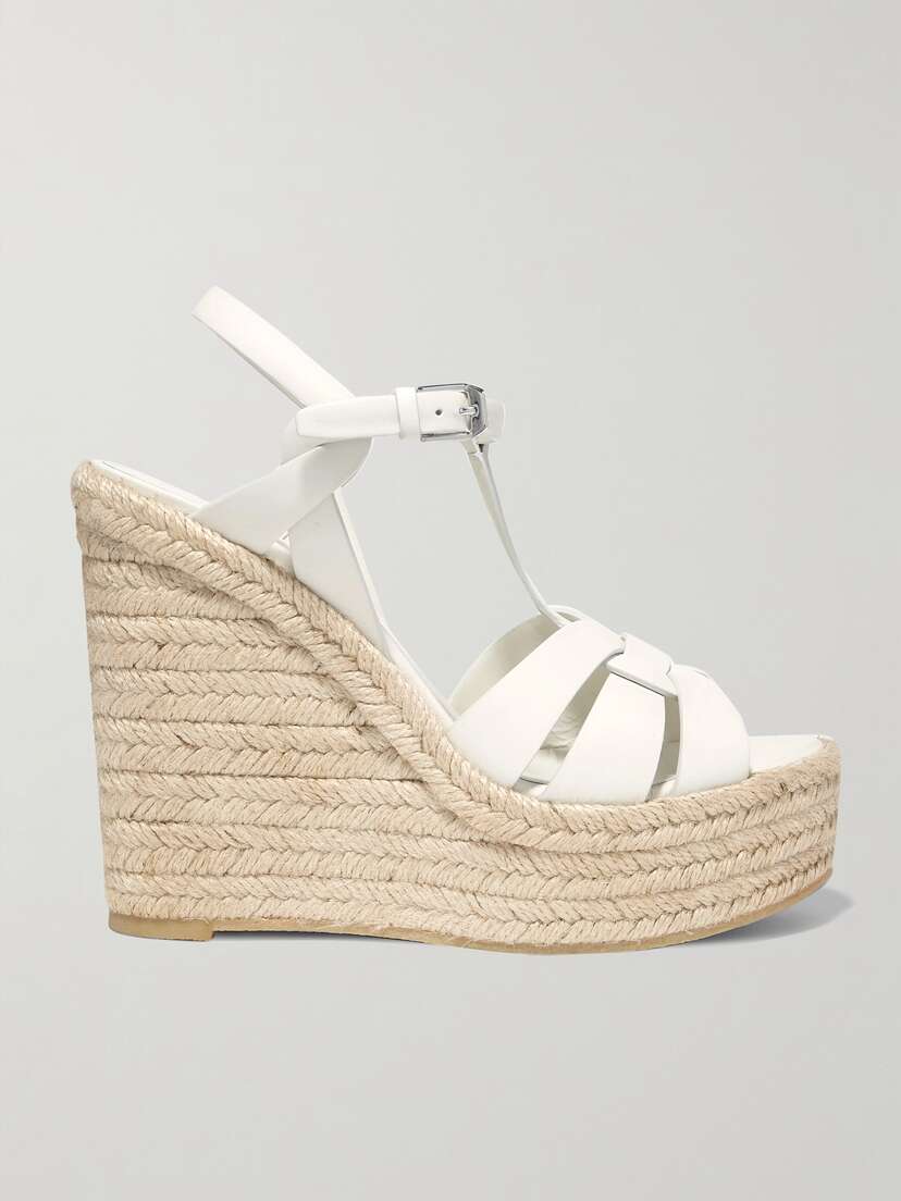 Saint Laurent Tribute Woven Leather Espadrille Wedge Sandals