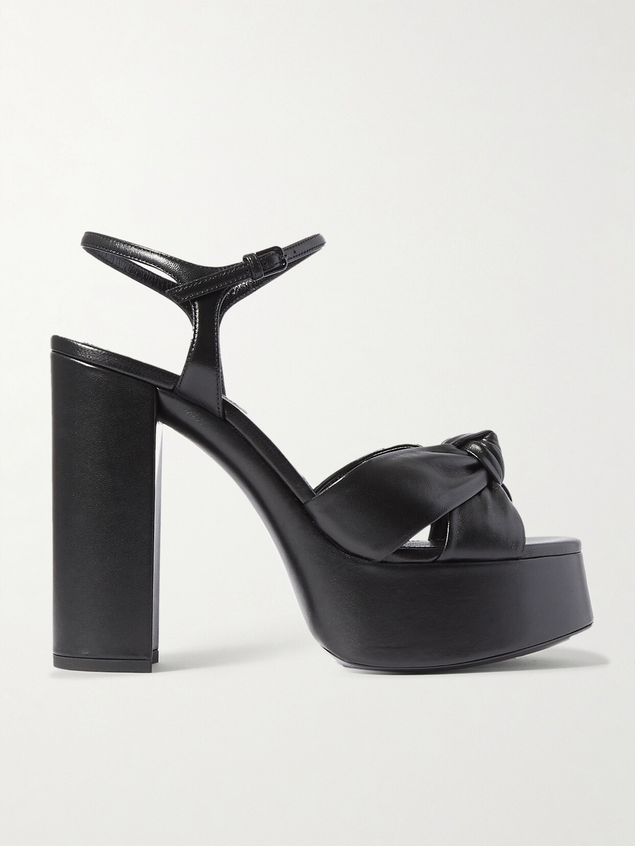 Shop Saint Laurent Bianca Knotted Leather Platform Sandals In Black