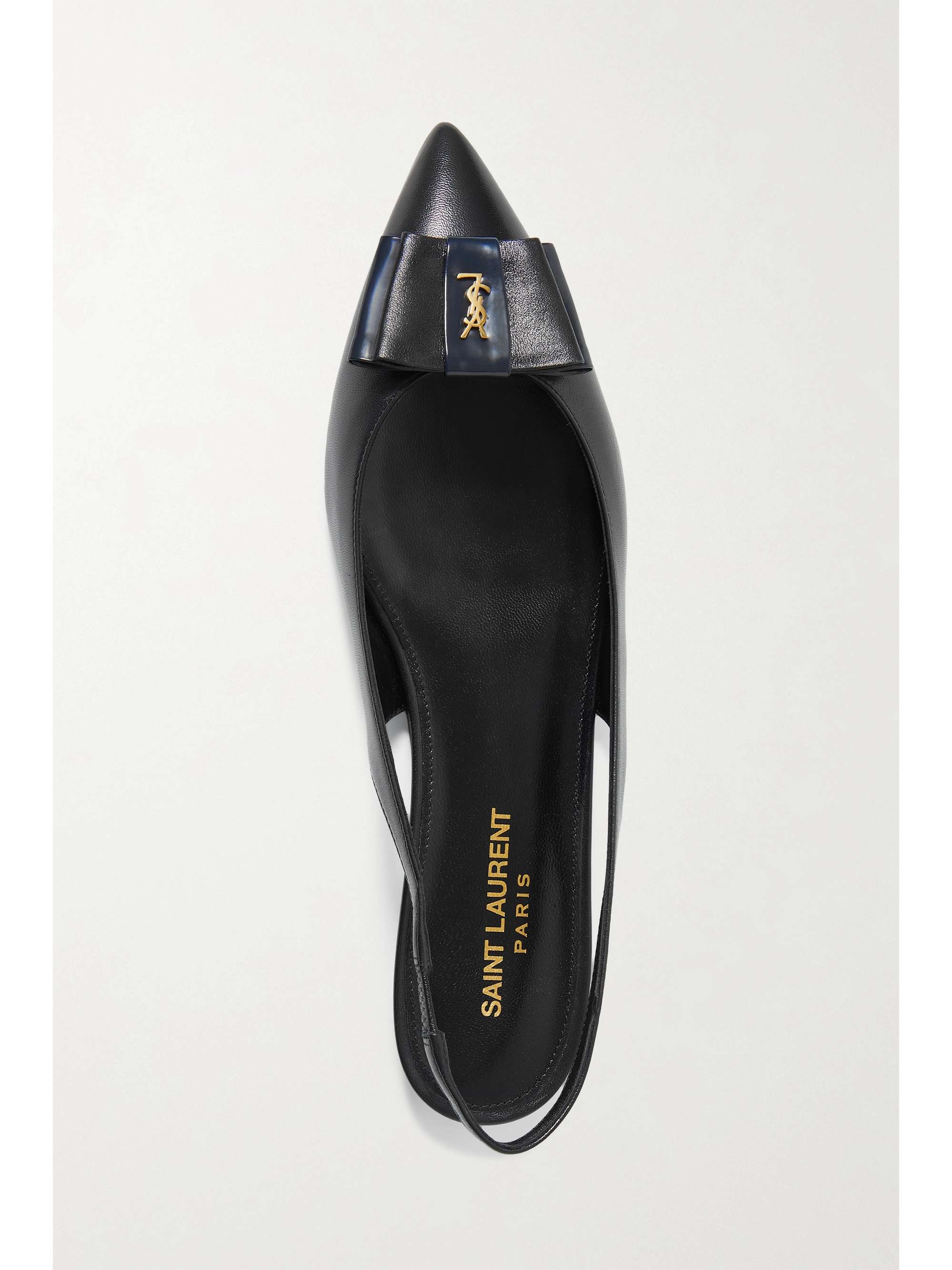 SAINT LAURENT Anais bow-embellished leather slingback point-toe flats ...