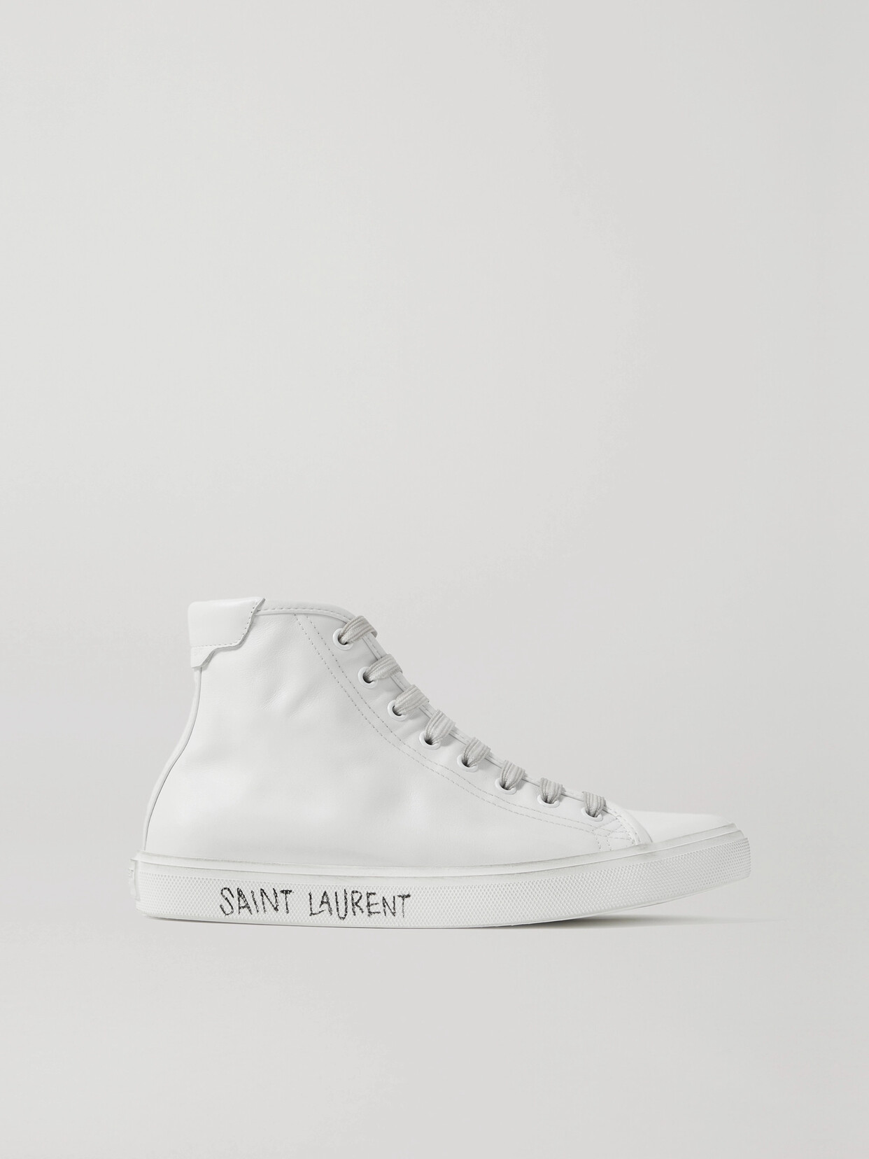 Shop Saint Laurent Malibu Distressed Leather High-top Sneakers In White